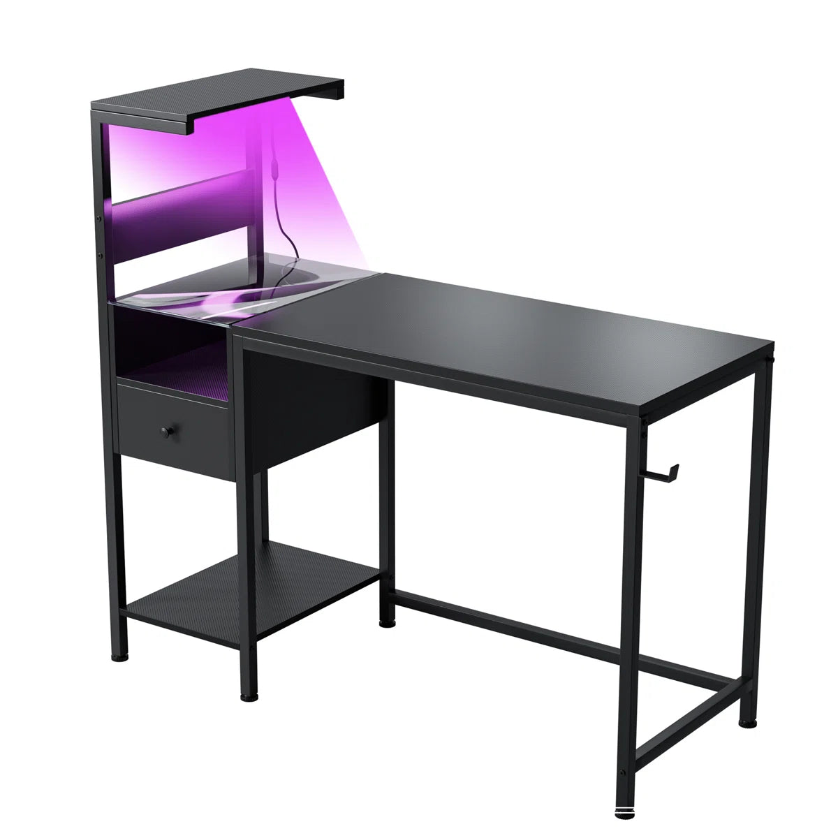 Computer Desk with Power Outlet & Storage Shelves, Study Table with USB Ports Charging Station