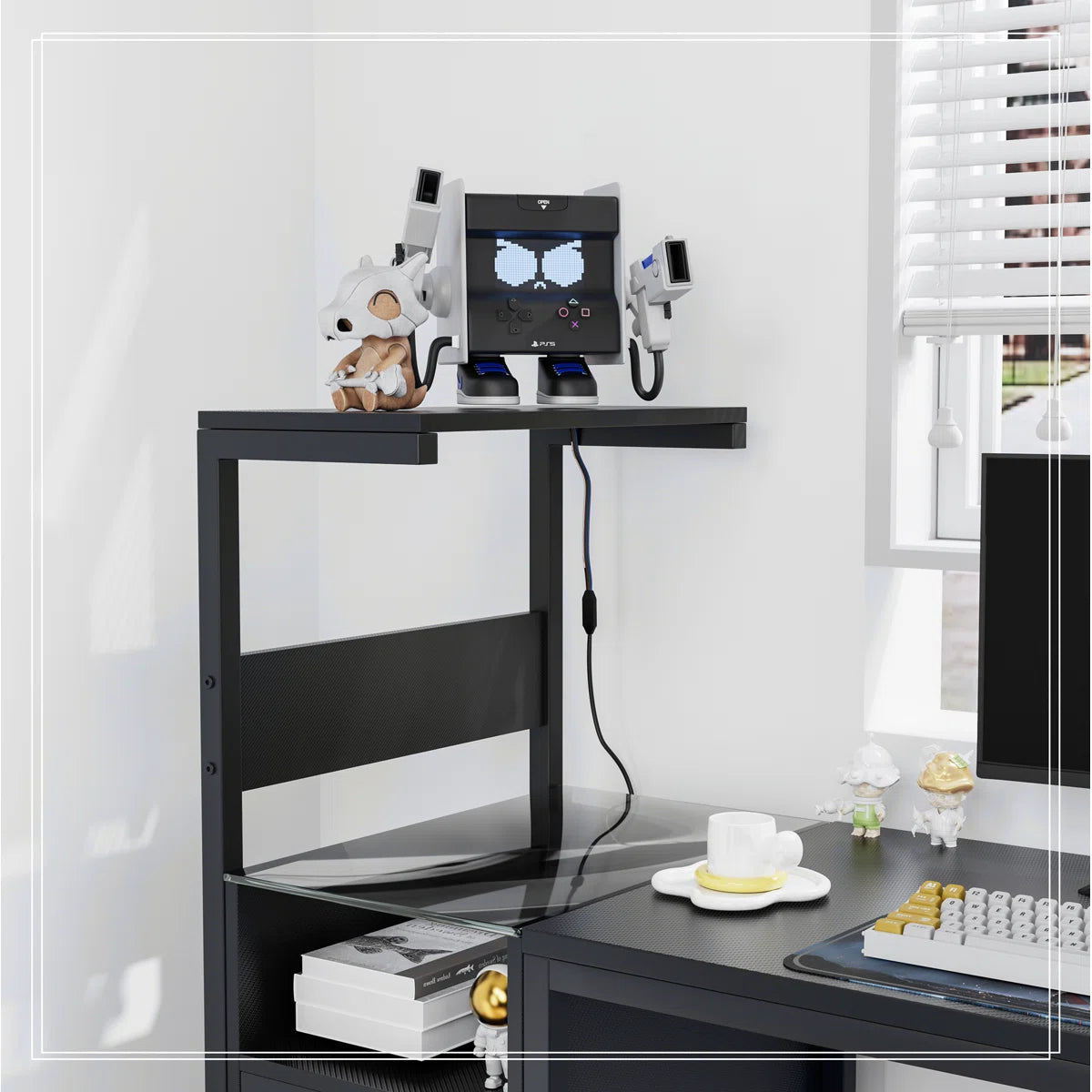 Computer Desk with Power Outlet & Storage Shelves, Study Table with USB Ports Charging Station