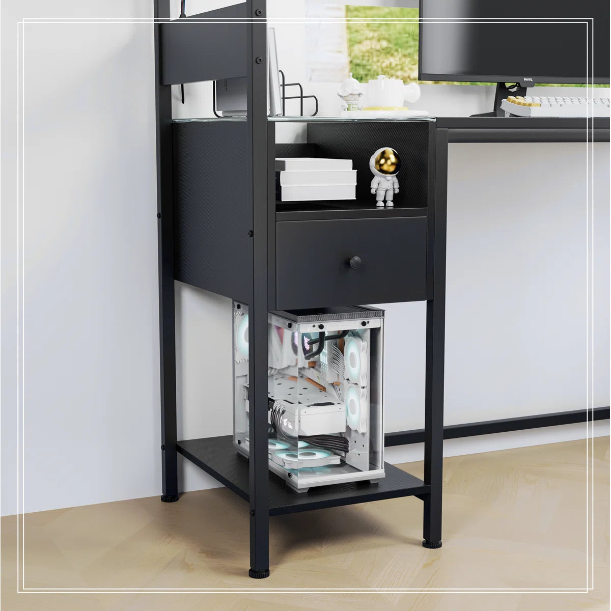 Computer Desk with Power Outlet & Storage Shelves, Study Table with USB Ports Charging Station