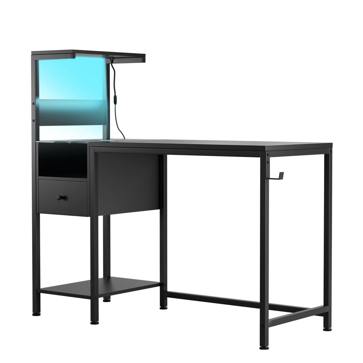 Computer Desk with Power Outlet & Storage Shelves, Study Table with USB Ports Charging Station