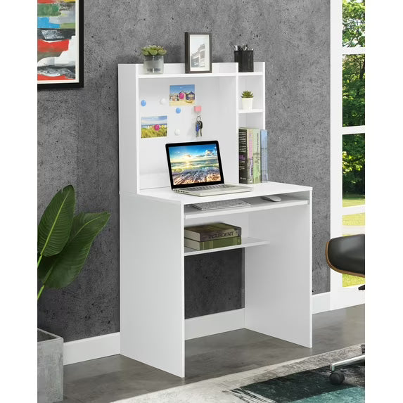 Student Desk with Magnetic Bulletin Board and Shelves, White