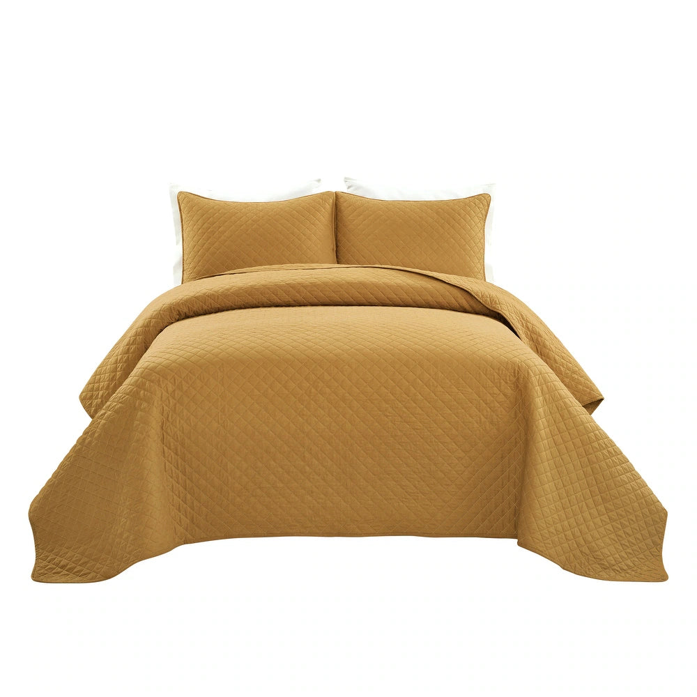Balm Diamond Oversized Cotton 3-piece Quilt Set - Mustard - King - Cal King