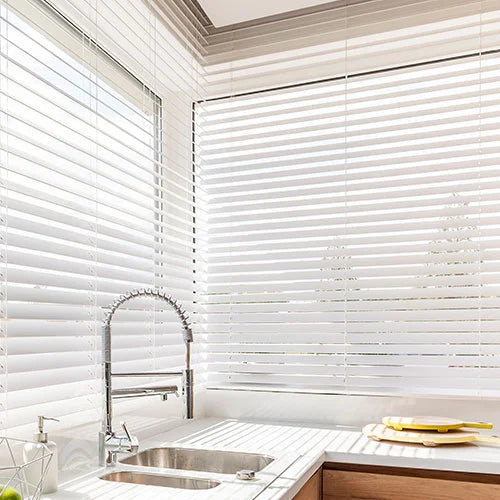 Basic White Cordless Room Darkening Fauxwood Blind with Slats