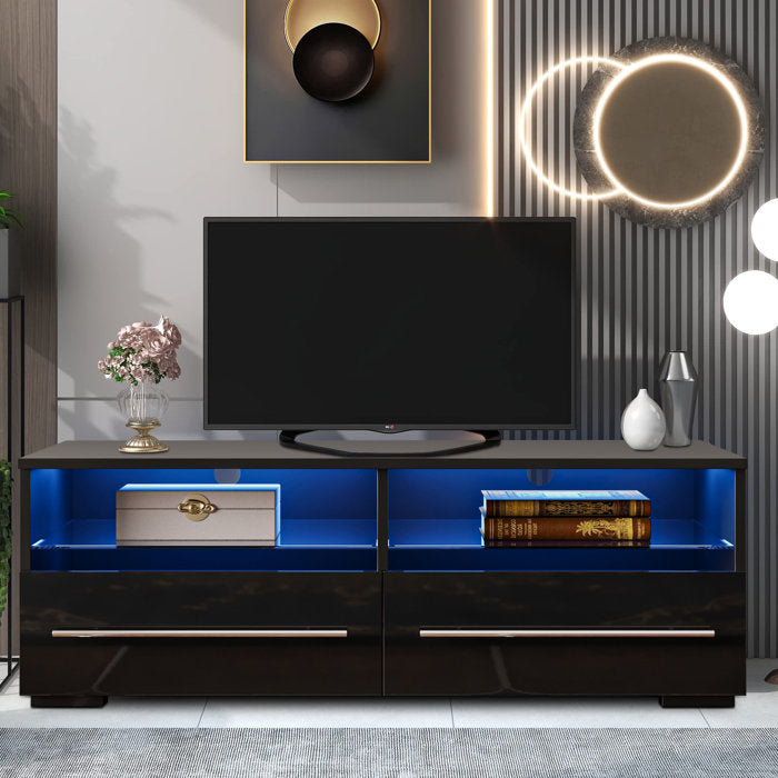 Black Correyleigh LED TV Stand, Modern TV Console with LED/Remote Control, Entertainment Center for Up to 43" TV
