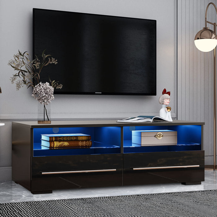 Black Correyleigh LED TV Stand, Modern TV Console with LED/Remote Control, Entertainment Center for Up to 43" TV