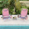 2-Pack Folding Backpack Beach Chair Table Set 5-Position Outdoor Reclining Chair Pink