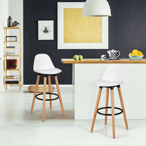 2 Pieces White Mid Century Barstool Dining Pub Chair