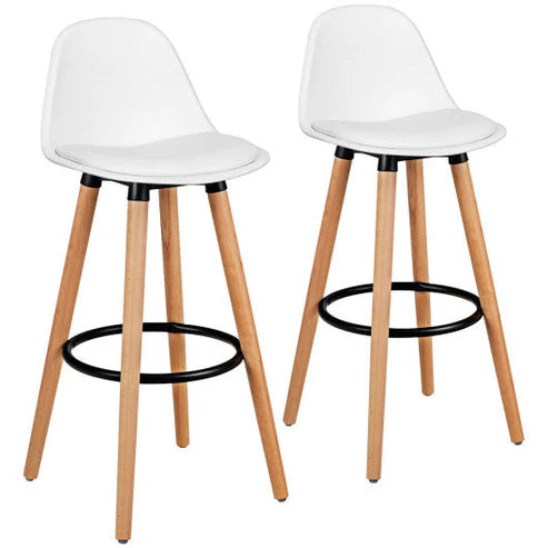 2 Pieces White Mid Century Barstool Dining Pub Chair