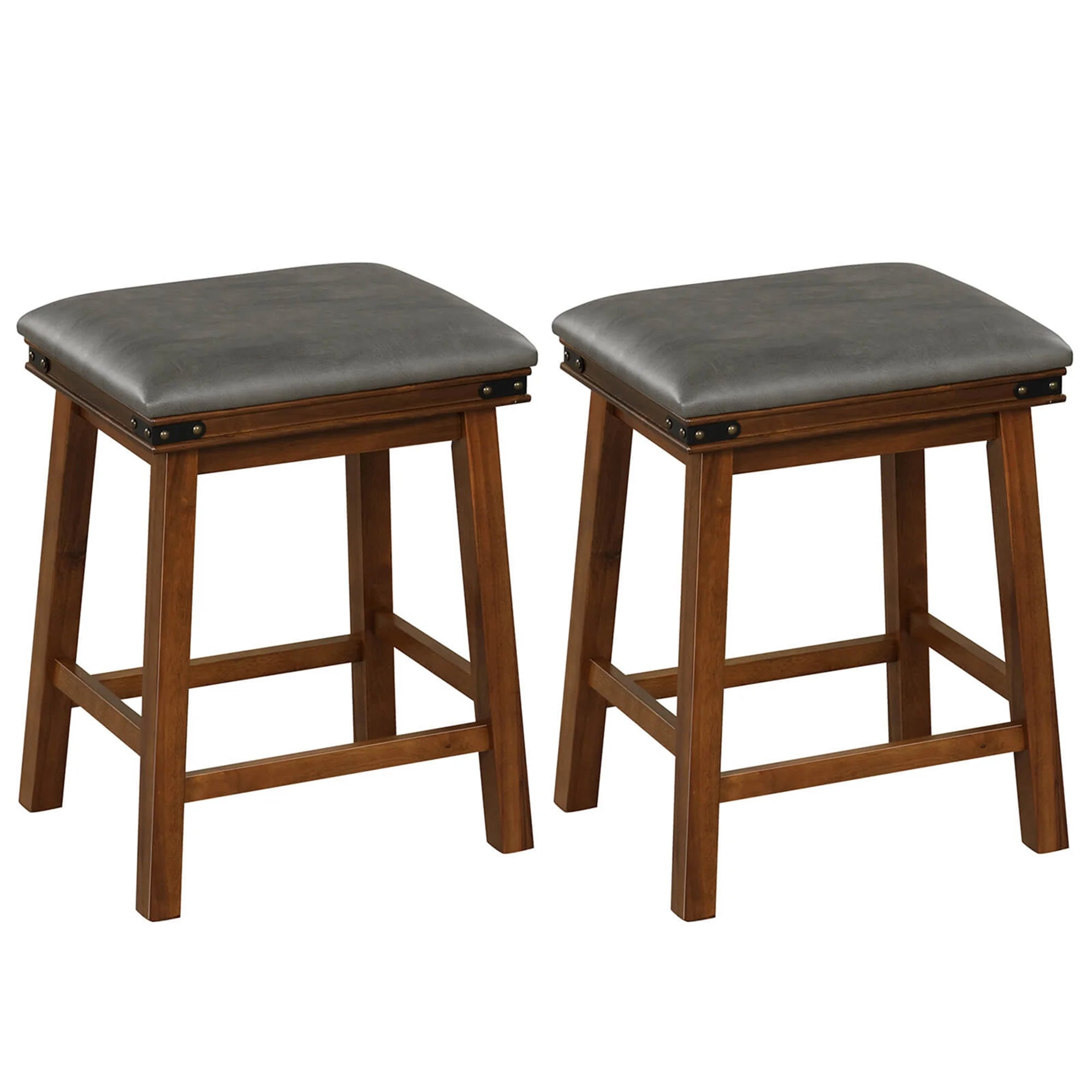 Dining Bar Stool 1-Piece Counter Height Padded Seat Wood Frame Kitchen Brown