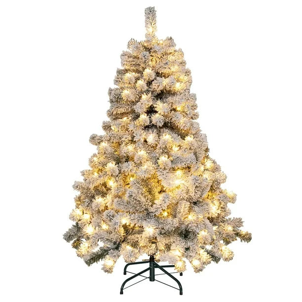 Pre-Lit Premium Snow Flocked Hinged Artificial Christmas Tree w/150 Lights