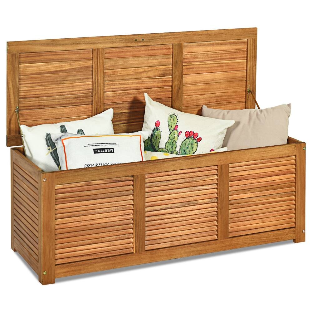 47 Gallon Deck Storage Acacia Wood Organization Toys Cushions