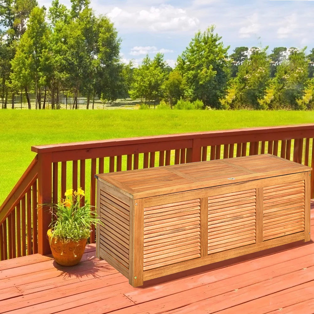 47 Gallon Deck Storage Acacia Wood Organization Toys Cushions