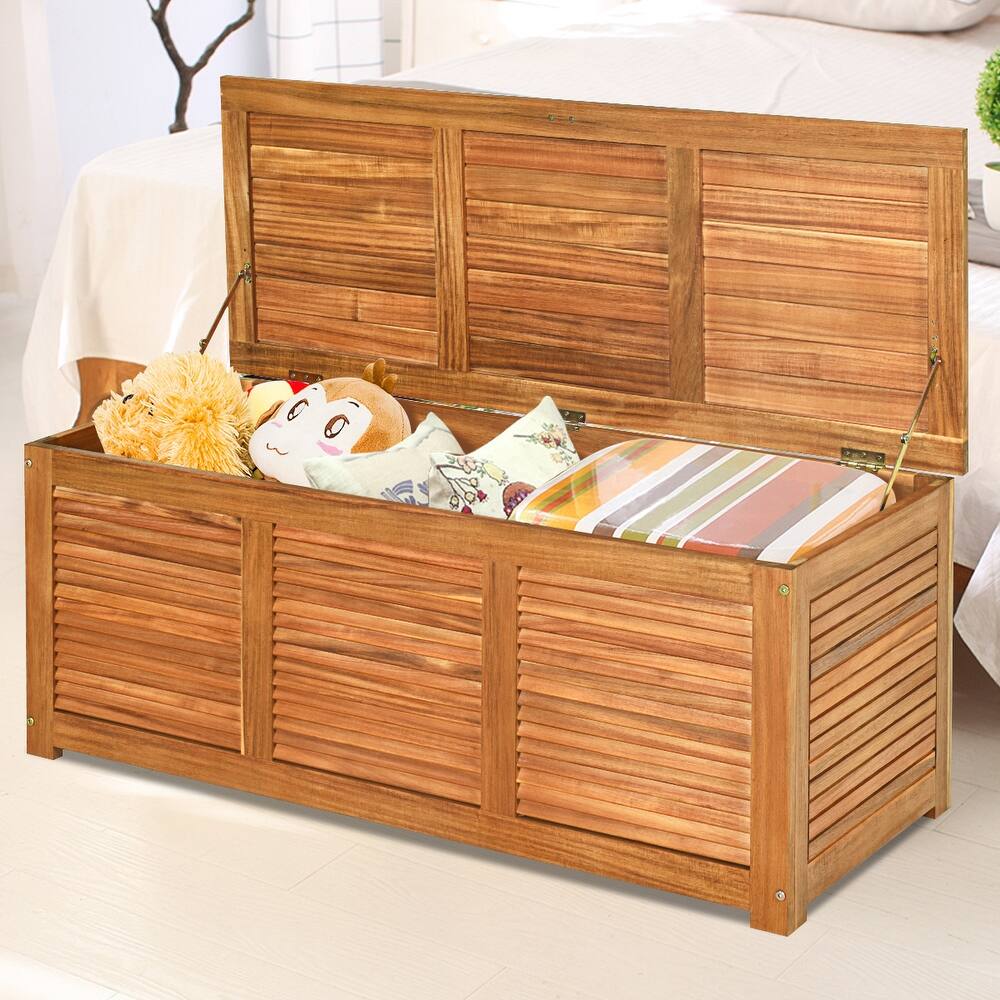 47 Gallon Deck Storage Acacia Wood Organization Toys Cushions
