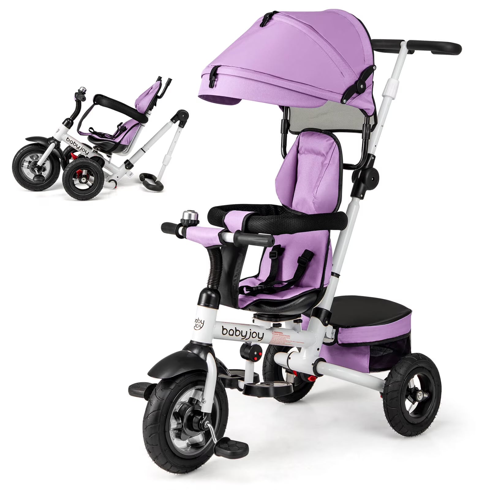 Babyjoy Pink Folding Tricycle with Adjustable Canopy and 360° Reversible Seat
