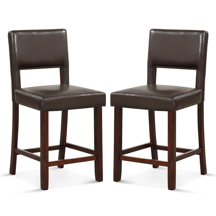 Set of 2 Upholstered Linen Bar Stools Wooden Dining