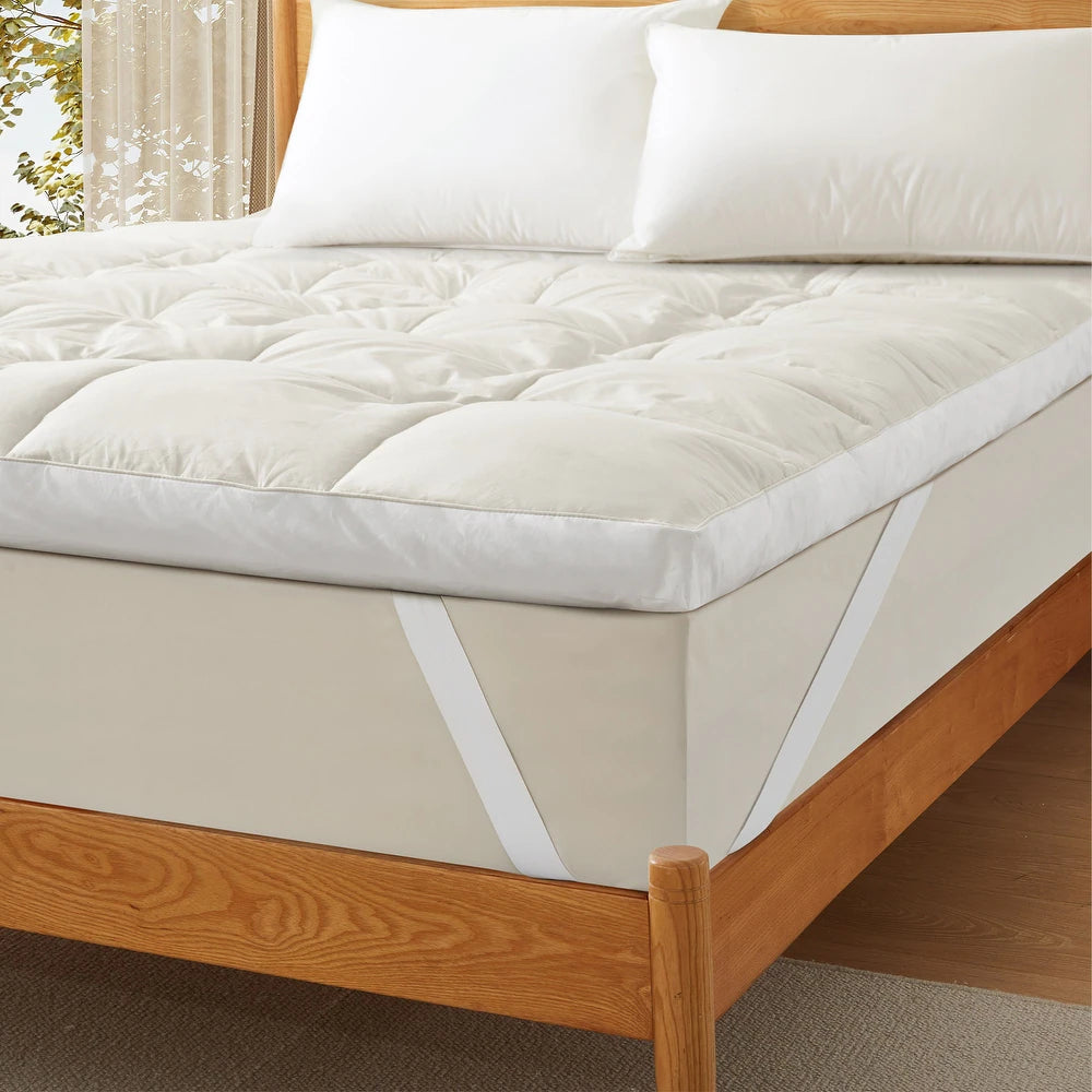 Organic Cotton Fitted Mattress Topper Feather Bed, Softness & Support in One - White - King