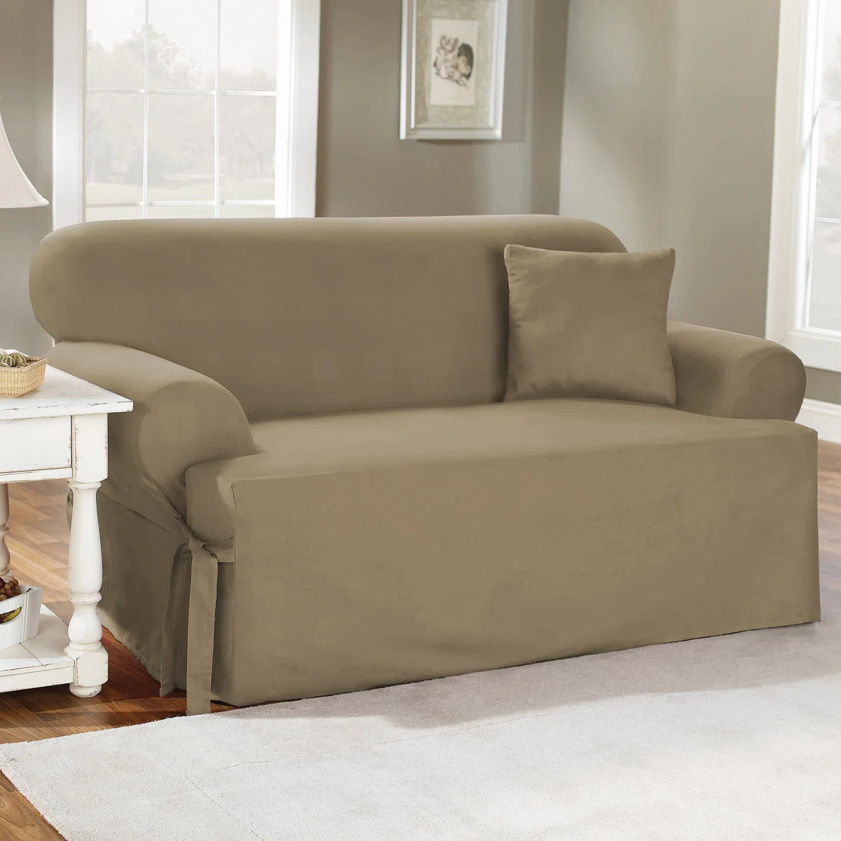 Cotton Duck T-Cushion Loveseat Slipcover