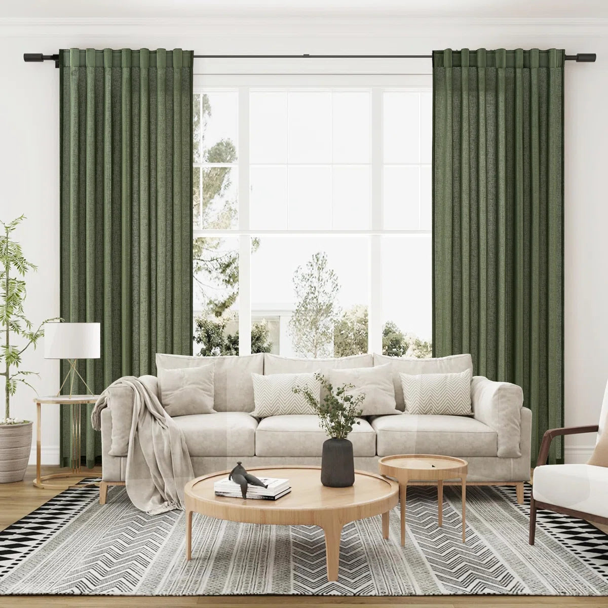 Cotton Linen Blended Light Filtering Curtain Set of 2