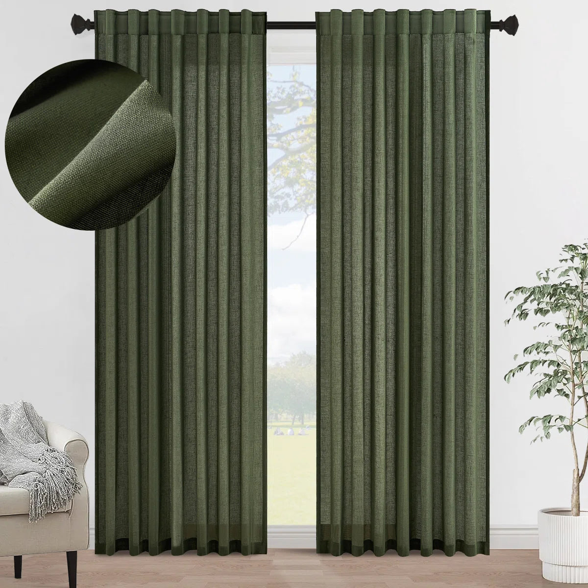 Cotton Linen Blended Light Filtering Curtain Set of 2
