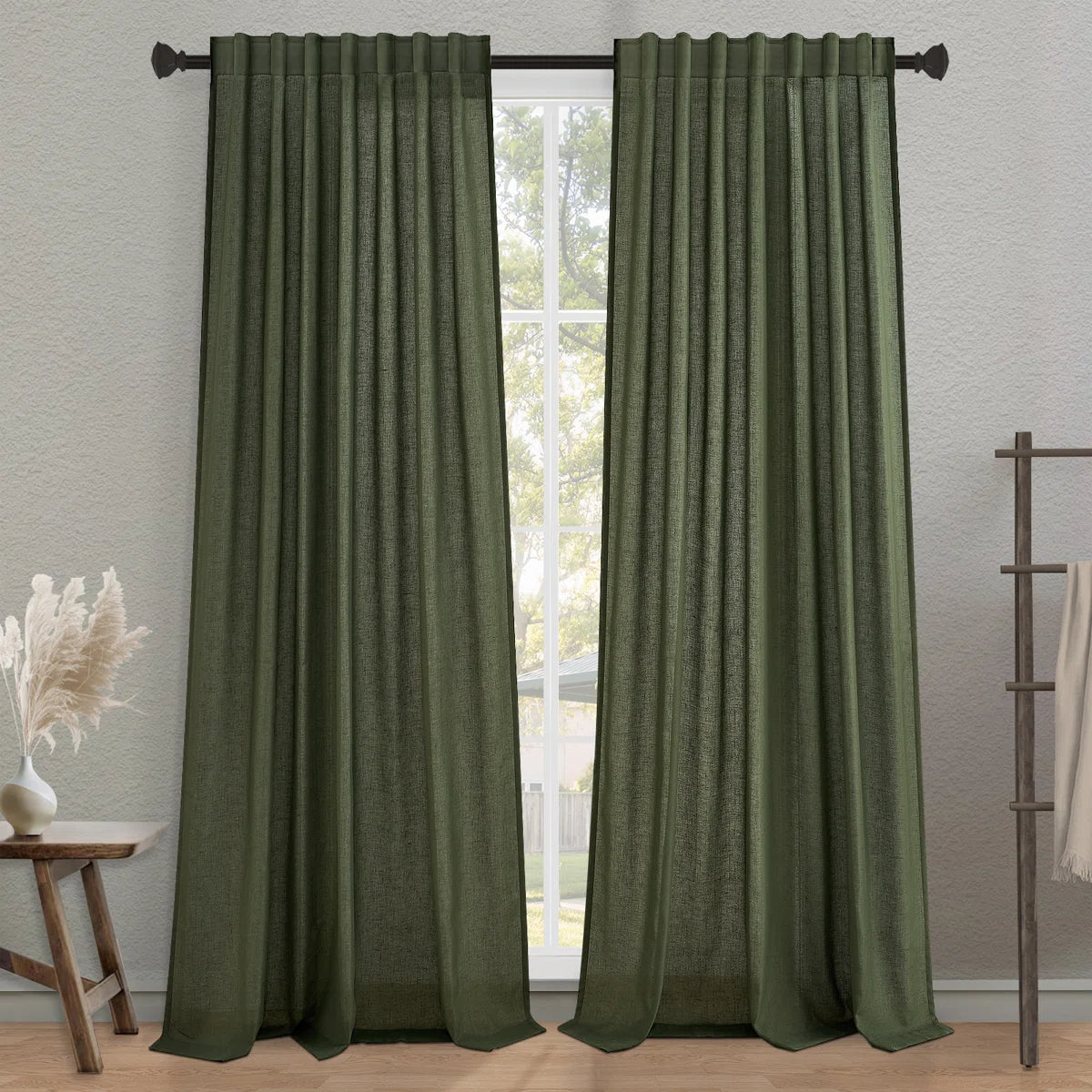 Cotton Linen Blended Light Filtering Curtain Set of 2