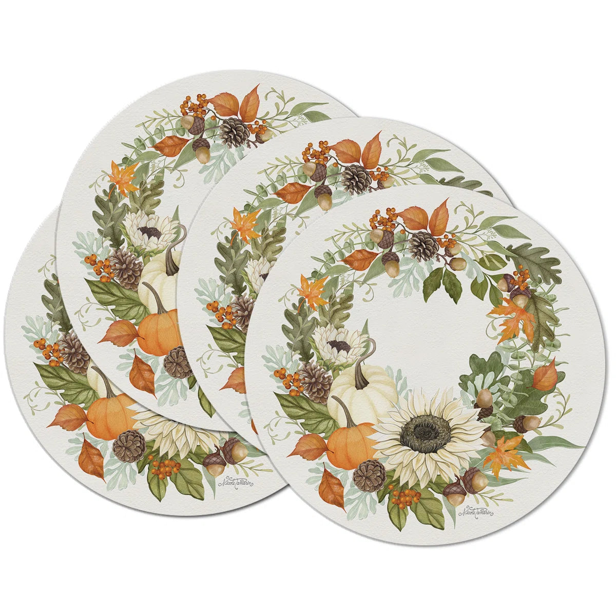 Farmhouse Fall 4 Pack Round Reversible Placemats