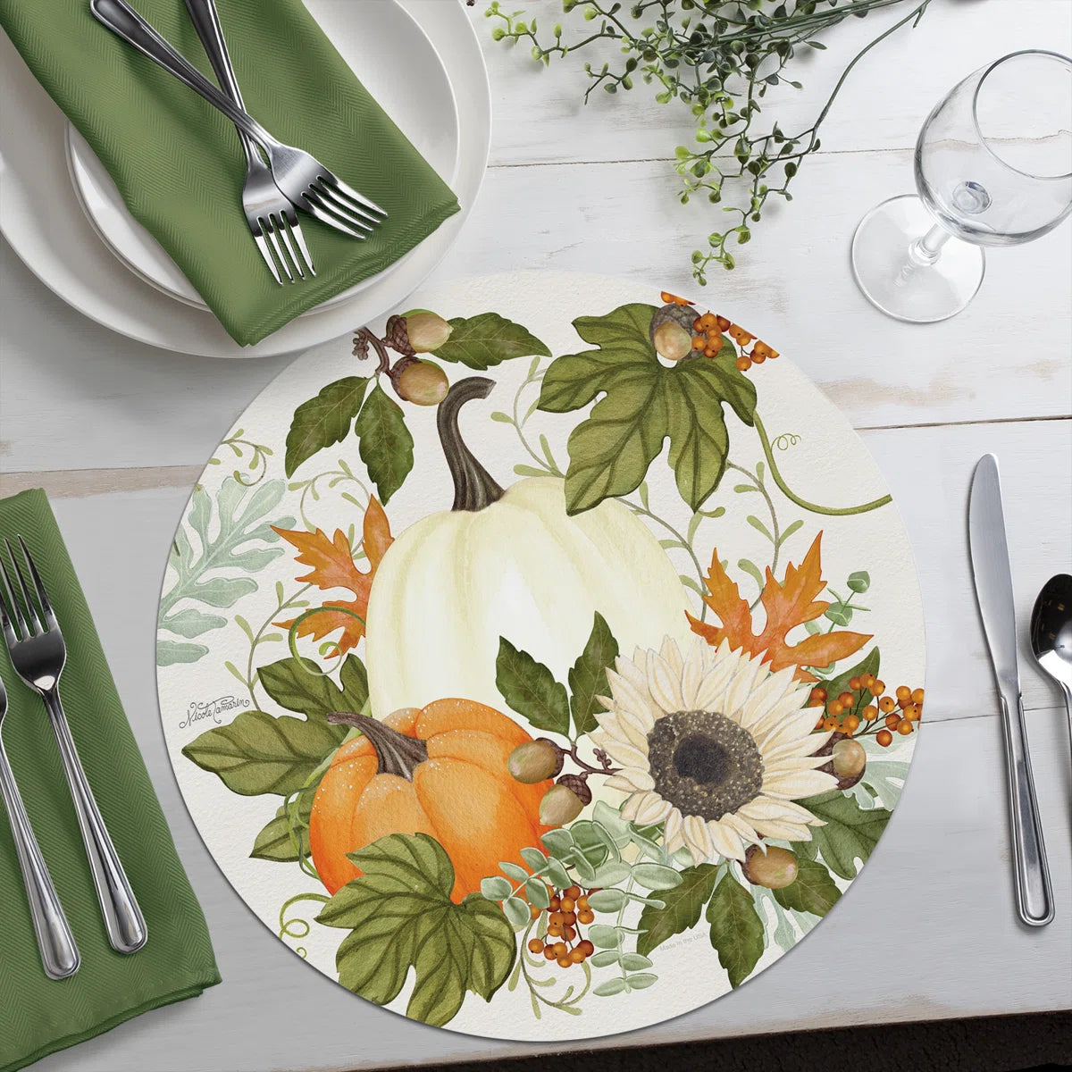 Farmhouse Fall 4 Pack Round Reversible Placemats