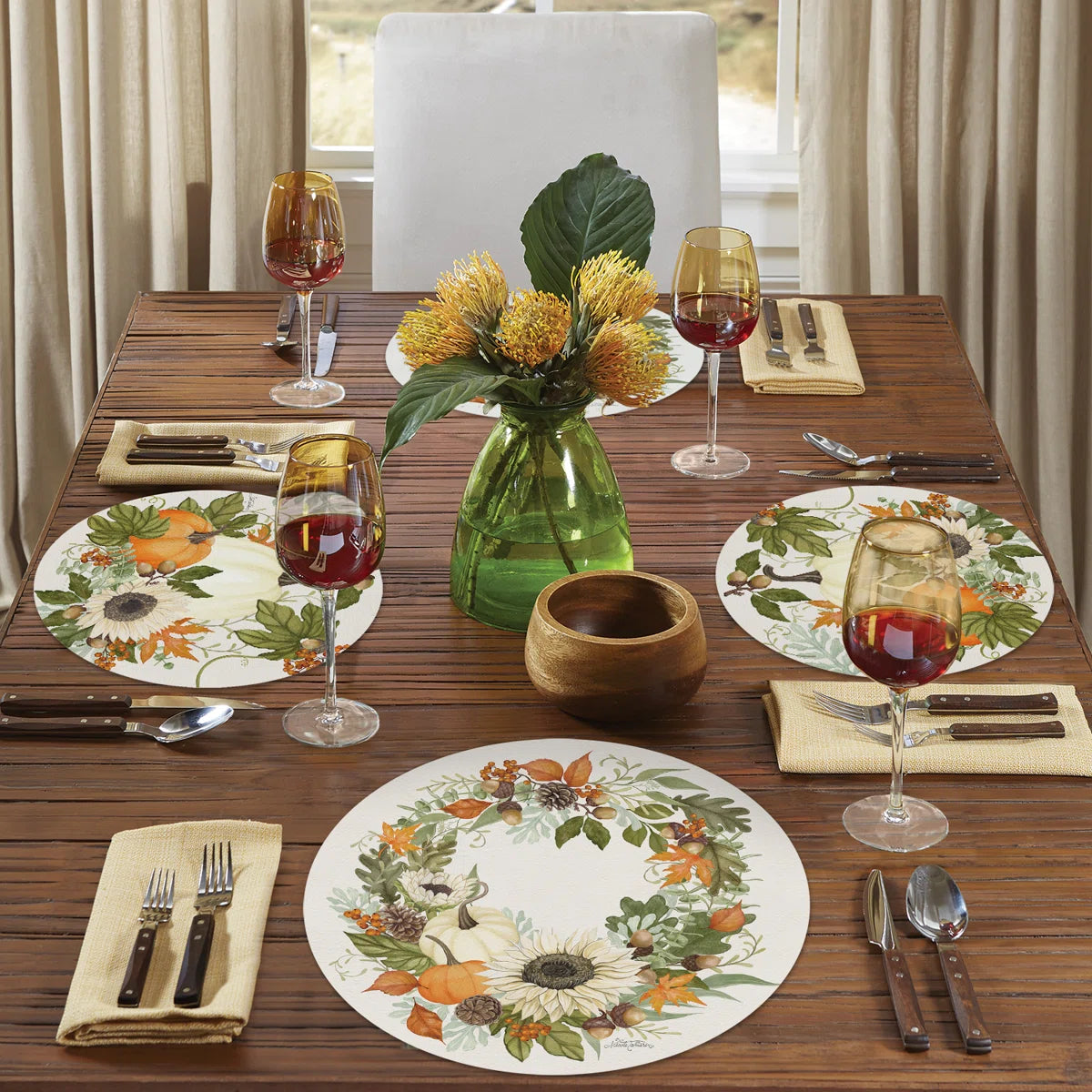 Farmhouse Fall 4 Pack Round Reversible Placemats