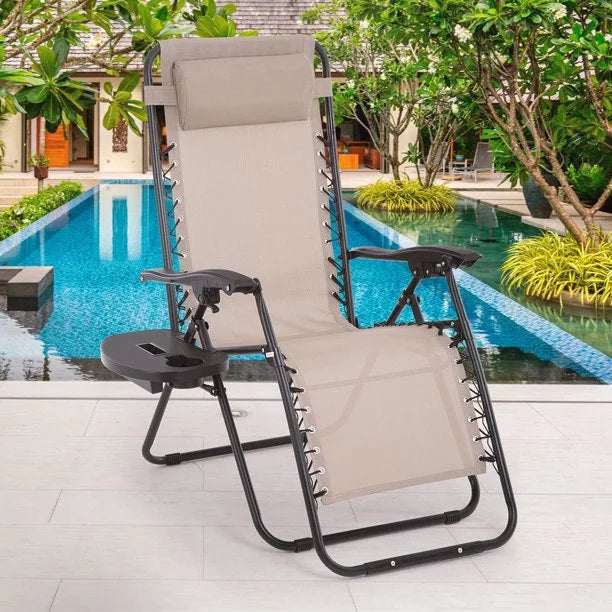 Zero Gravity Chair Camp Reclining Lounge Chair Beach Chair Tanning Outdoor Lounge Patio Chair with Adjustable Pillow