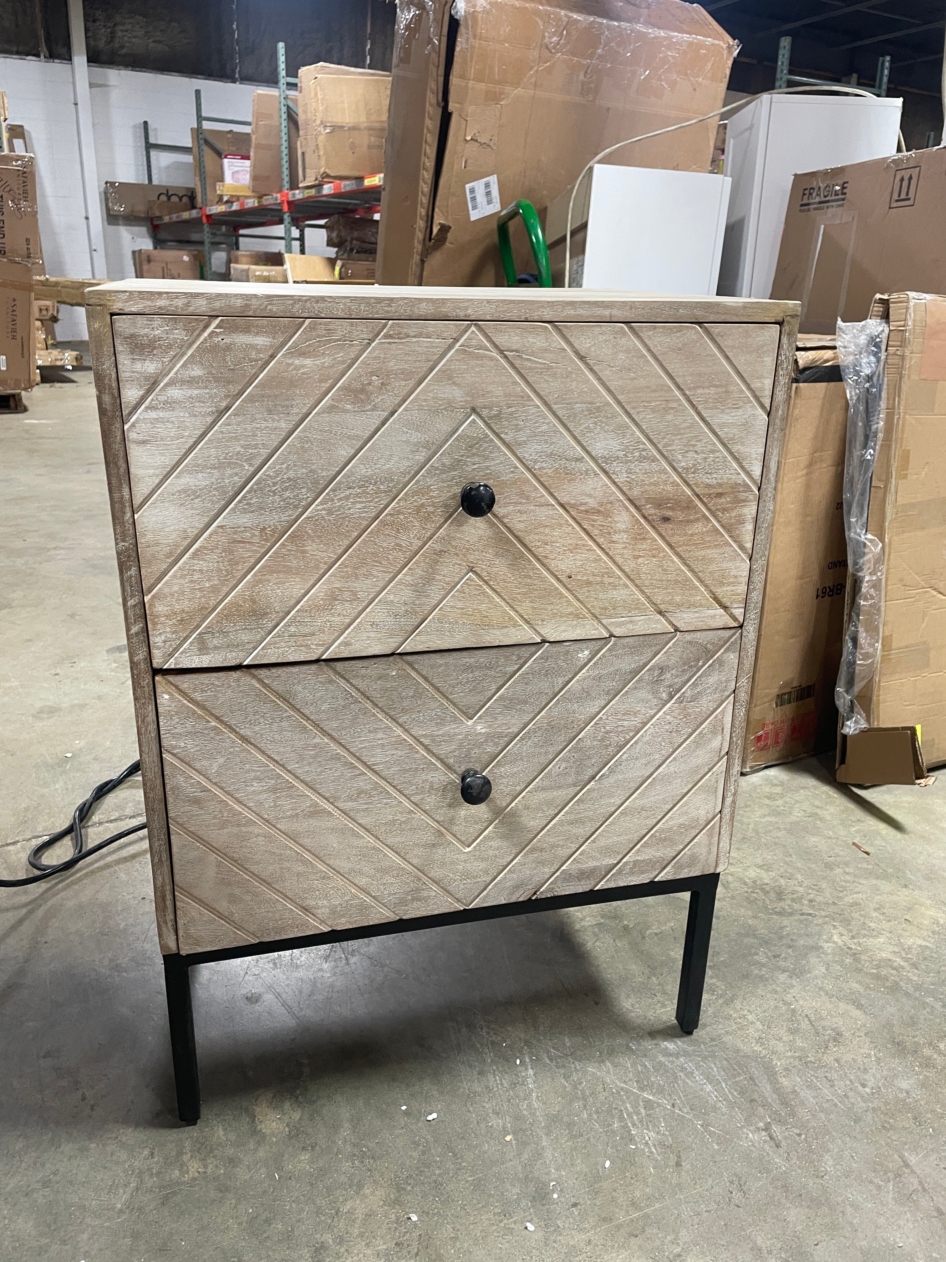 Two Drawer Whitewash Mango Wood Nightstand
