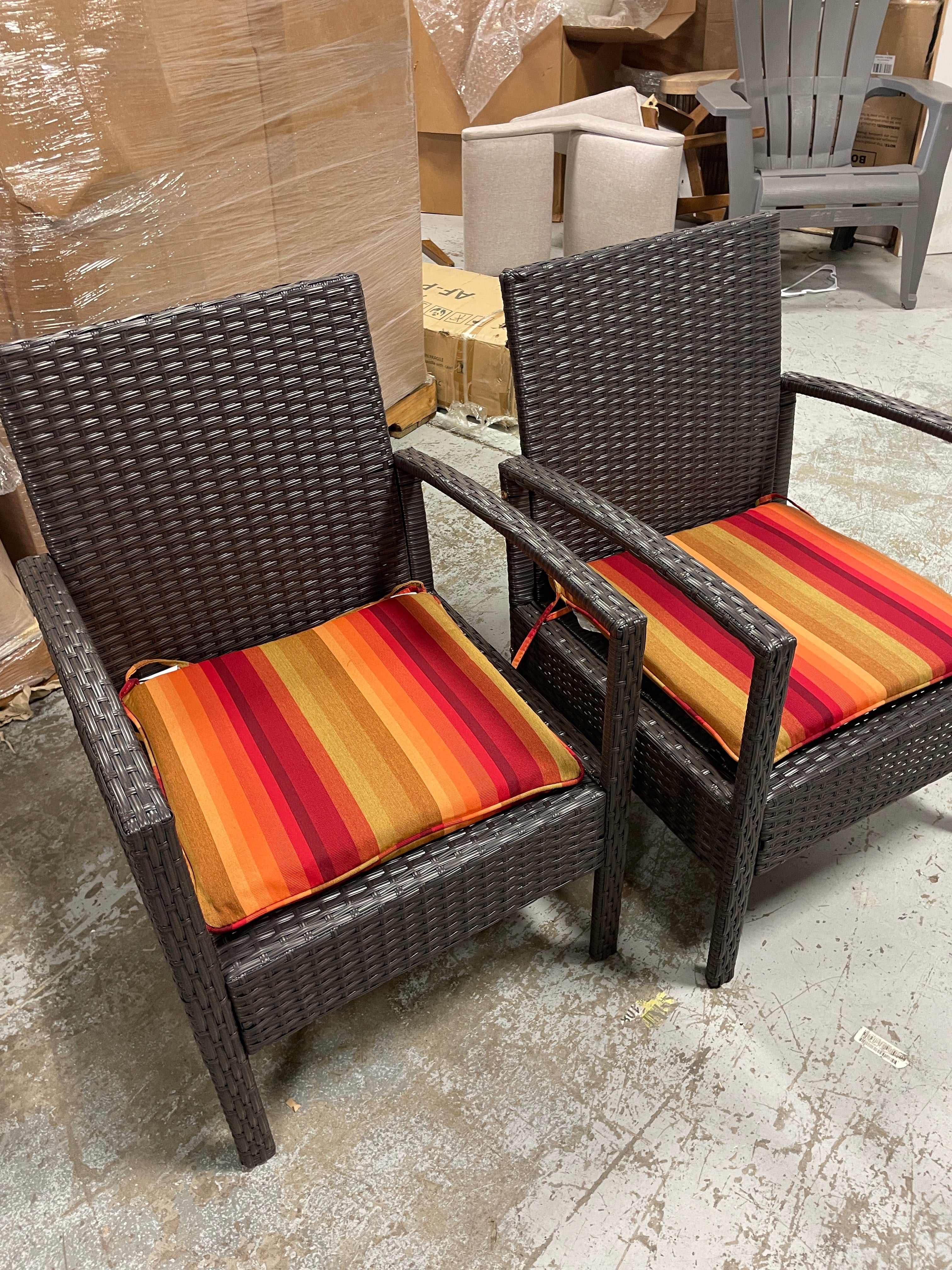 2 PCS Furniture Set Table & 2 Chair Patio Wicker Rattan W/Cushion