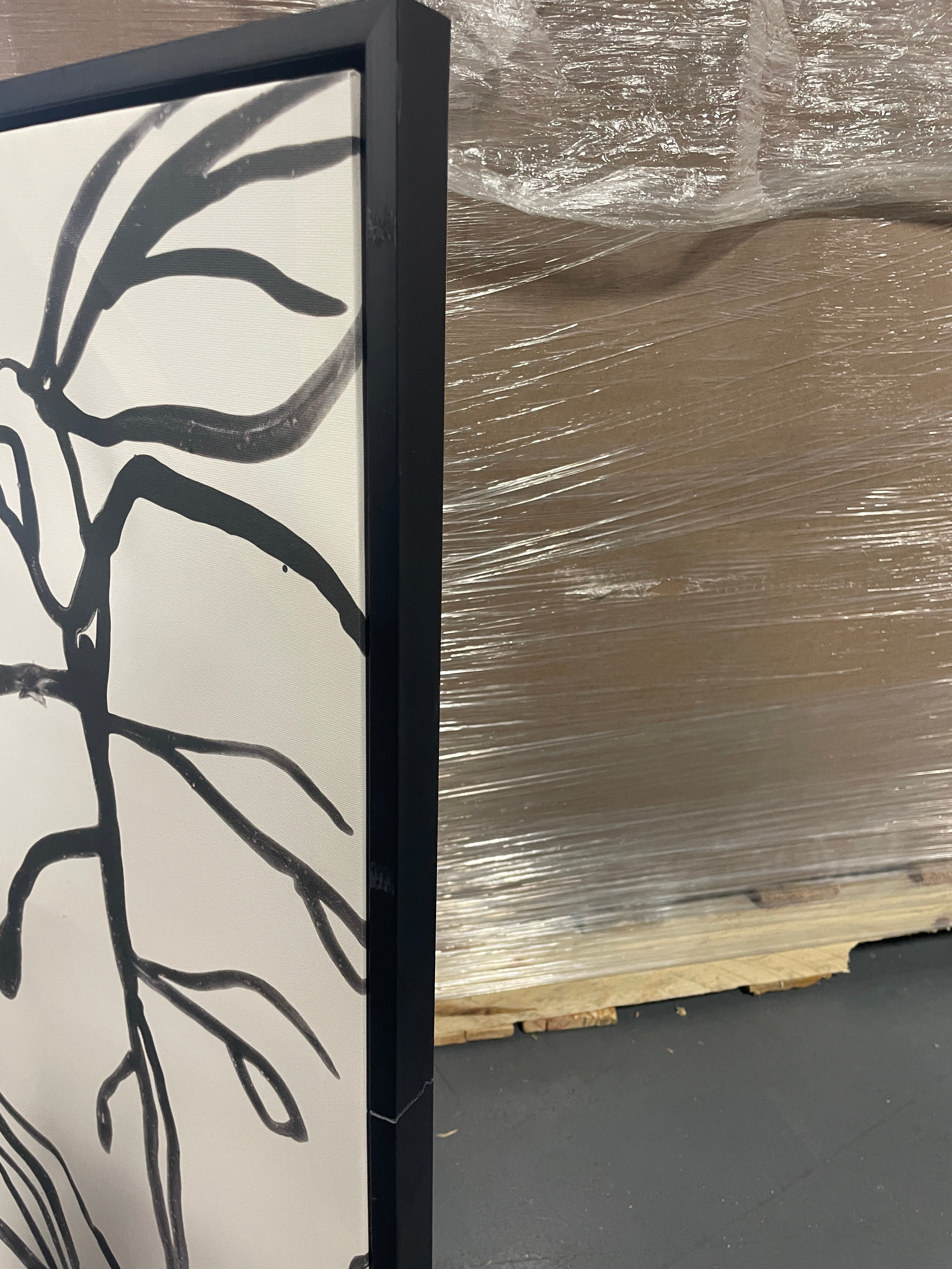 Botanical Sketch Framed Wall Canvas White/Black: Modern Vertical Digital Art Set