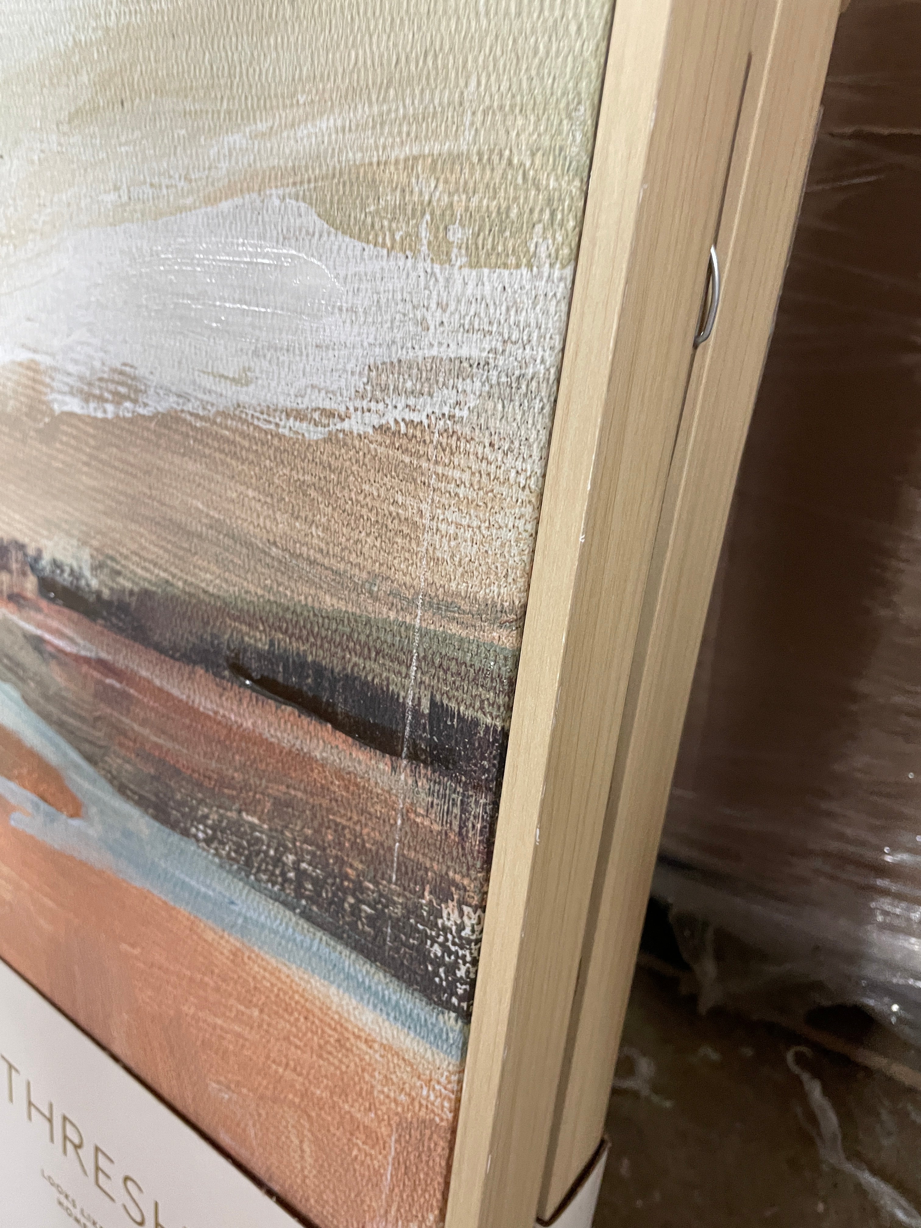 (Set of 2)  Faded Landscape Framed Wall Canvases Natural - Polystyrene Frame, Blockprint Art