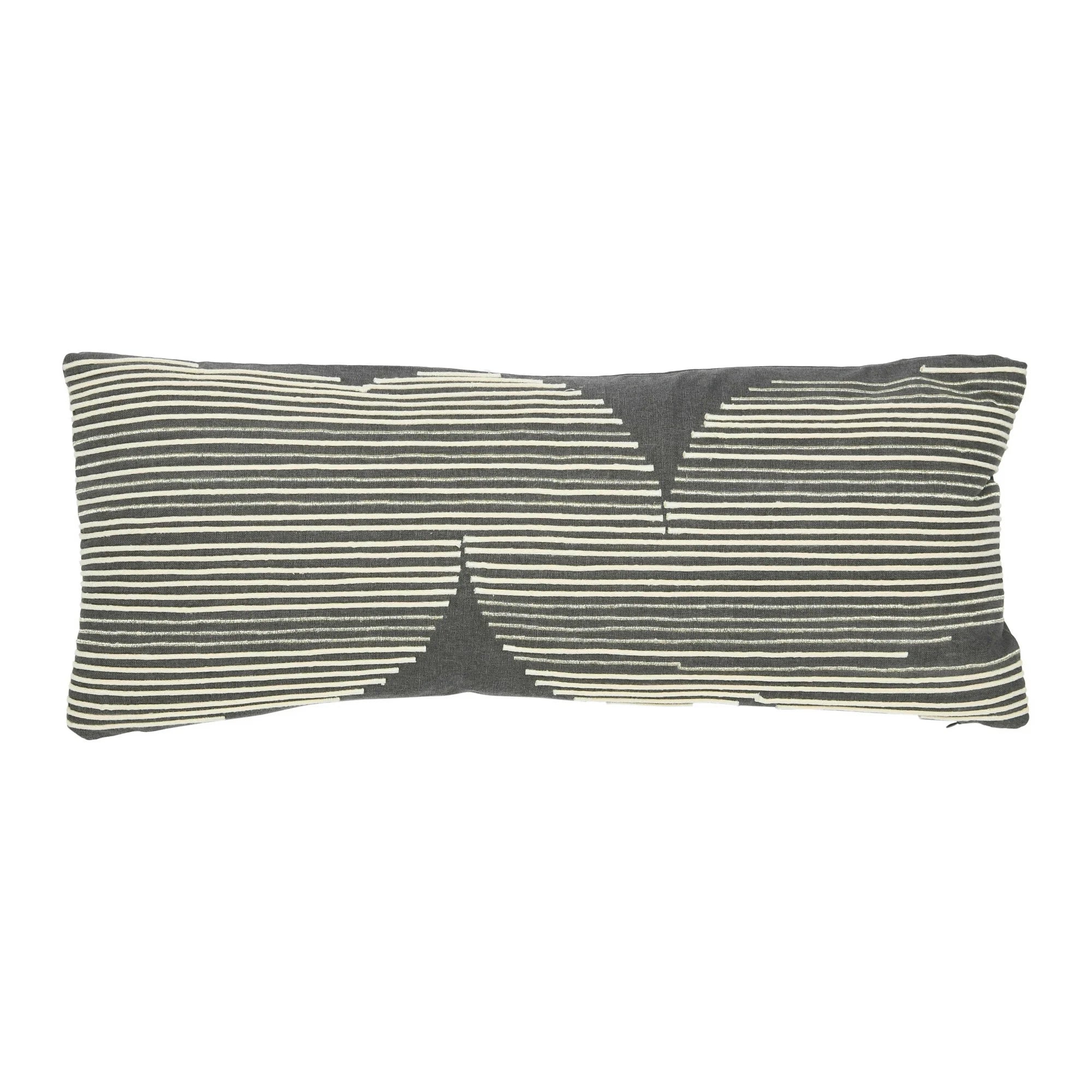 Cotton Lumbar Pillow with Gold Thread Embroidery and Rope Applique