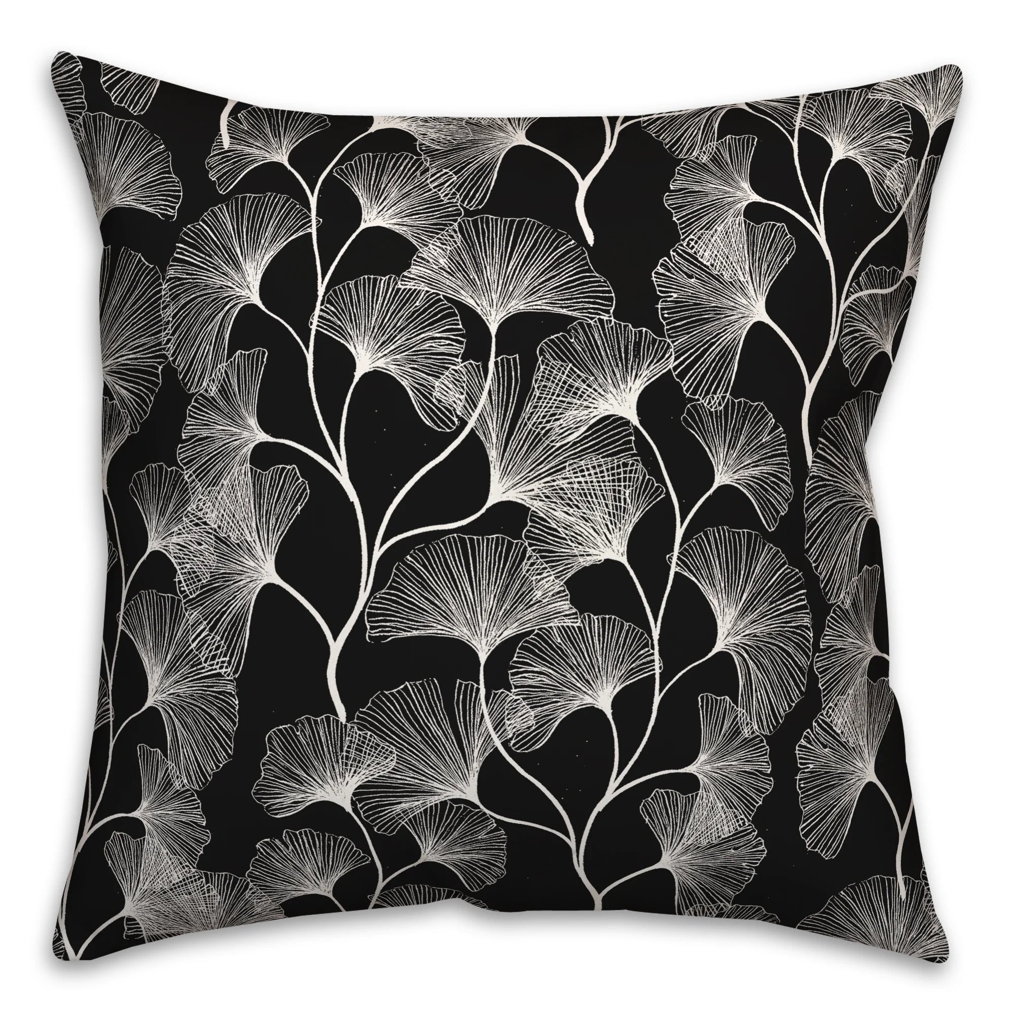 (Set of 2) 18" Creative Products Black Gingko Leaves Indoor / Outdoor Pillow SHOWROOM ITEM