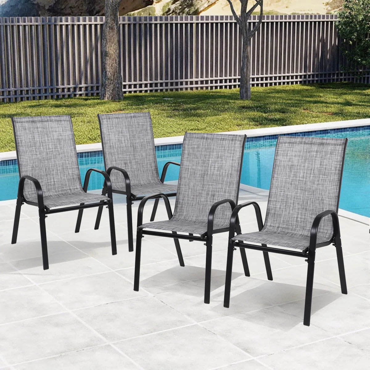 (Set of 4) Crediton Outdoor Patio Furniture Set - Gray SHOWROOM ITEM