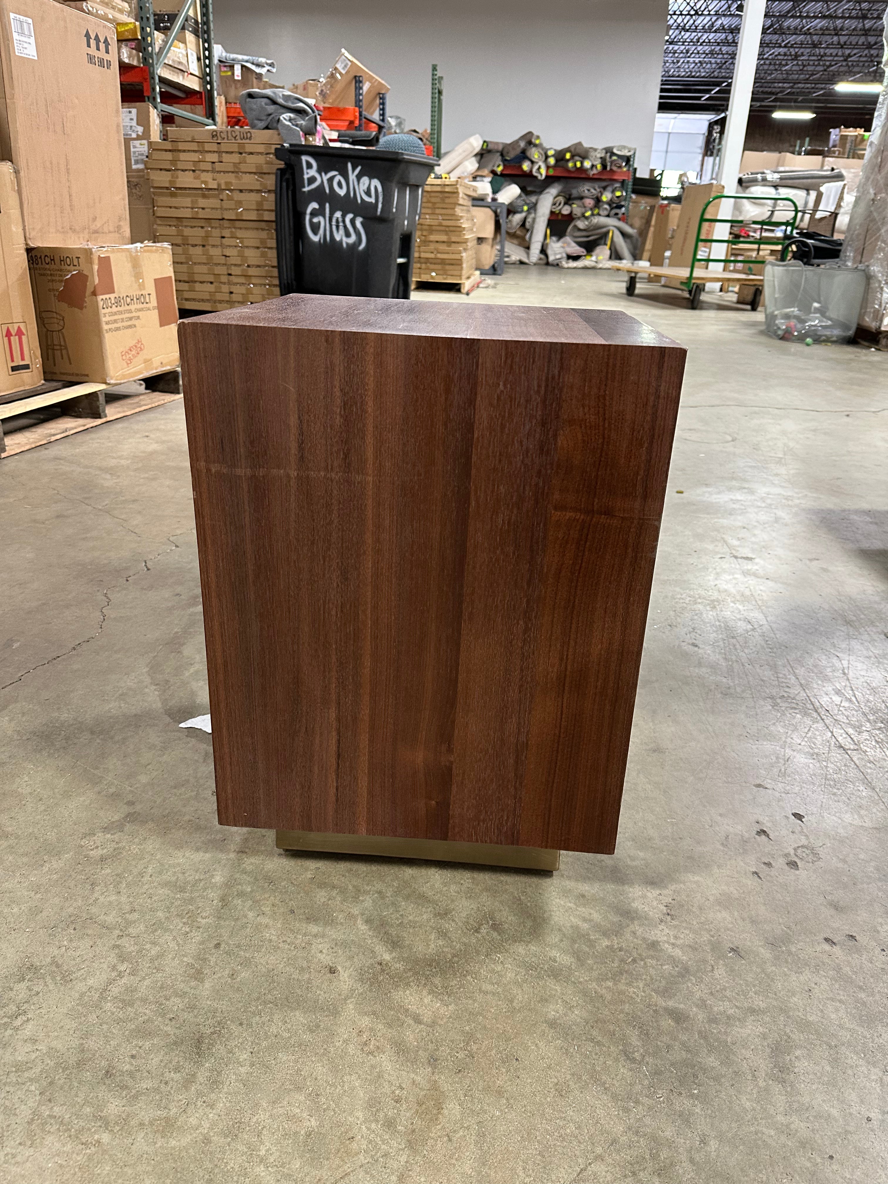 Wood and Metal Plinth Accent Table