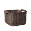 Cube Rattan Decorative Basket with Leather Handles Dark Brown