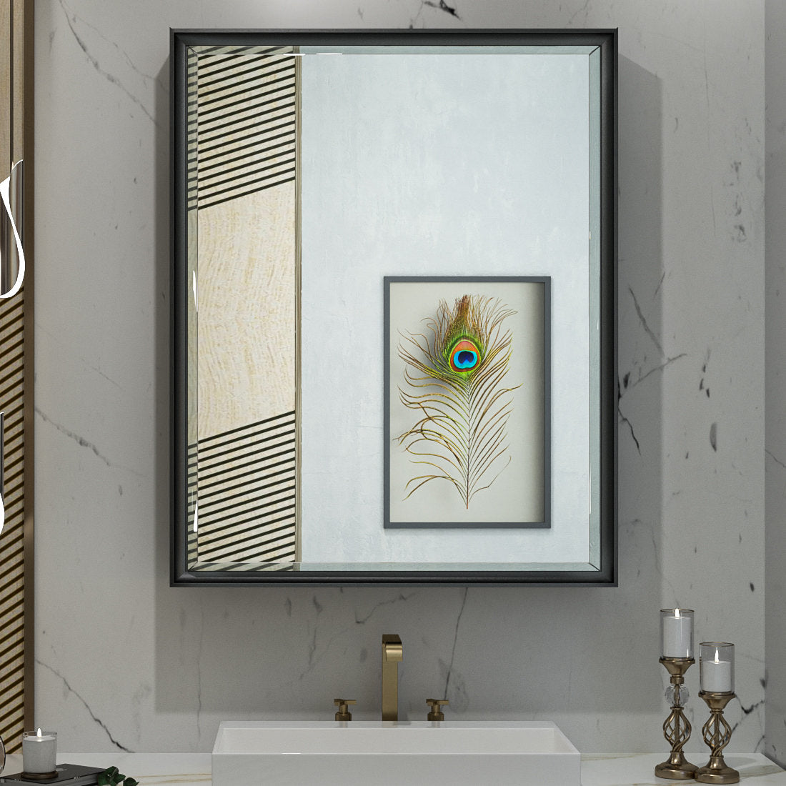 Cyrille Recessed & Surface Framed 1 Door Medicine Cabinet with Mirror and Shelves