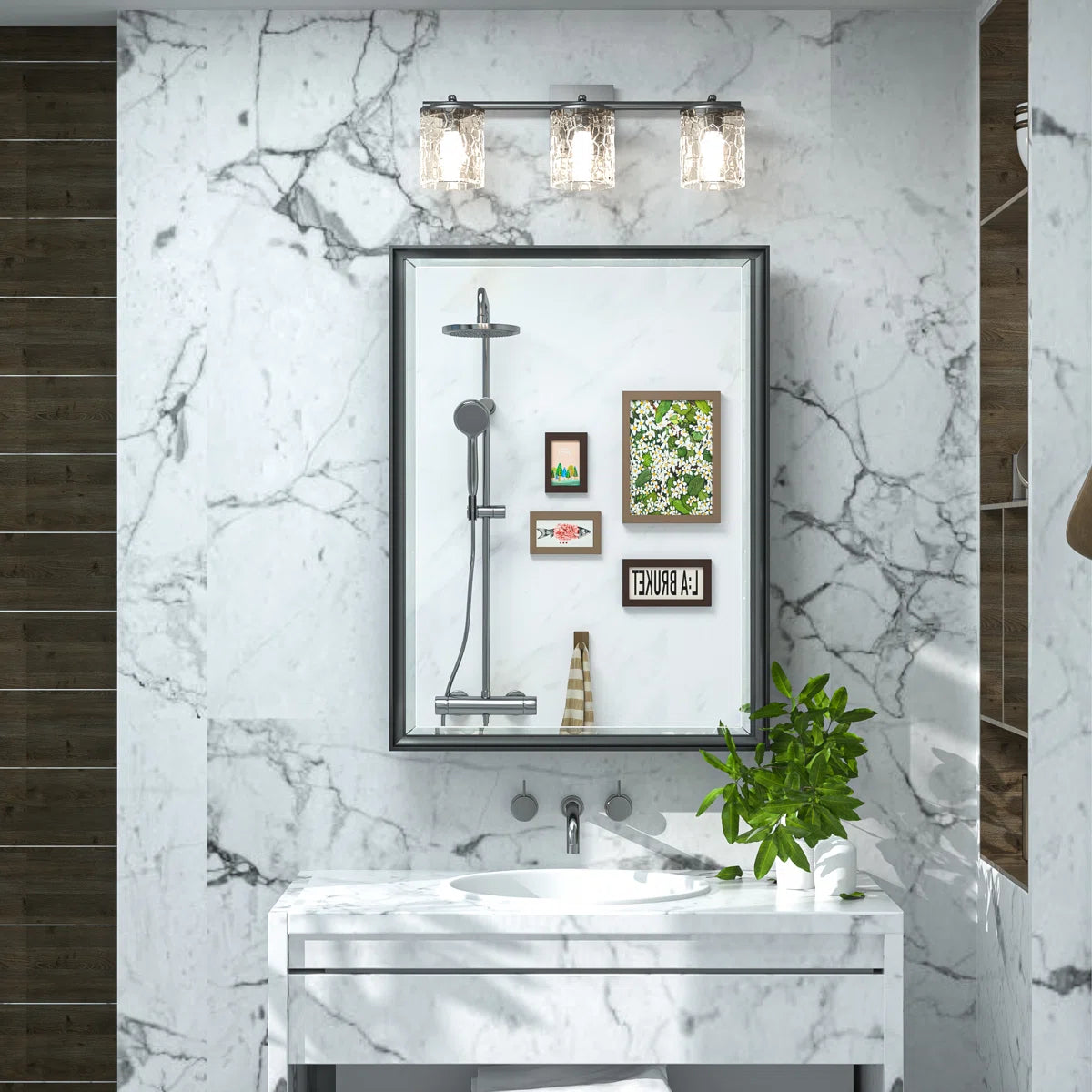 Cyrille Recessed & Surface Framed 1 Door Medicine Cabinet with Mirror and Shelves