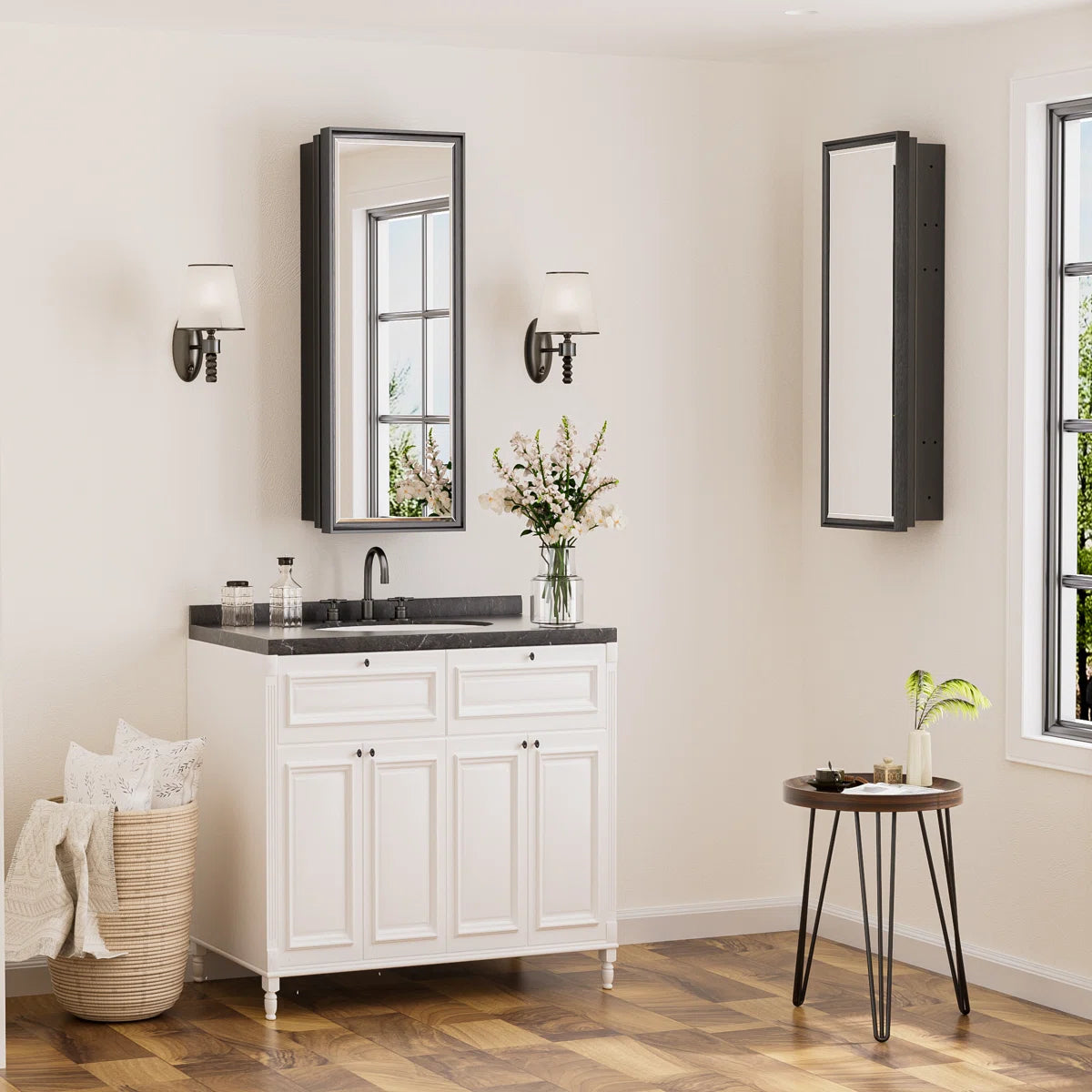 Cyrille Recessed & Surface Framed 1 Door Medicine Cabinet with Mirror and Shelves