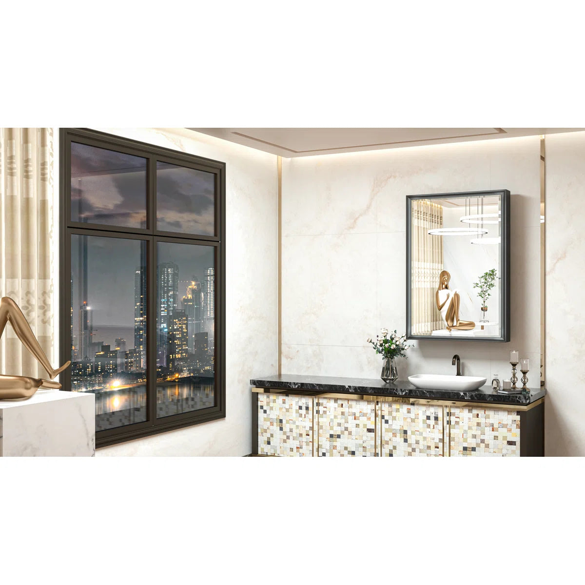 Cyrille Recessed & Surface Framed 1 Door Medicine Cabinet with Mirror and Shelves