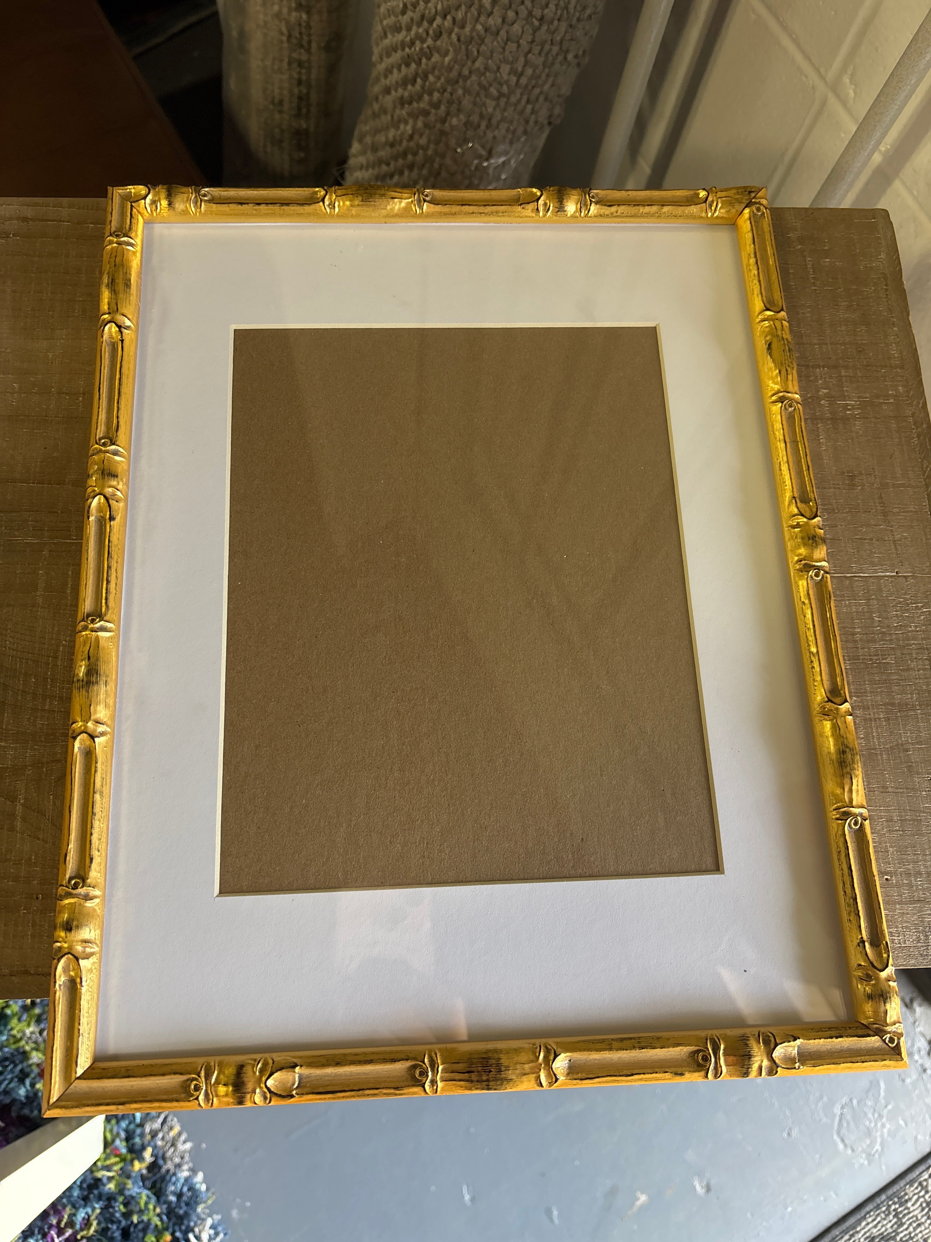 Vintage Bamboo Champagne Gold Picture Frame, Matted SHOWROOM ITEM