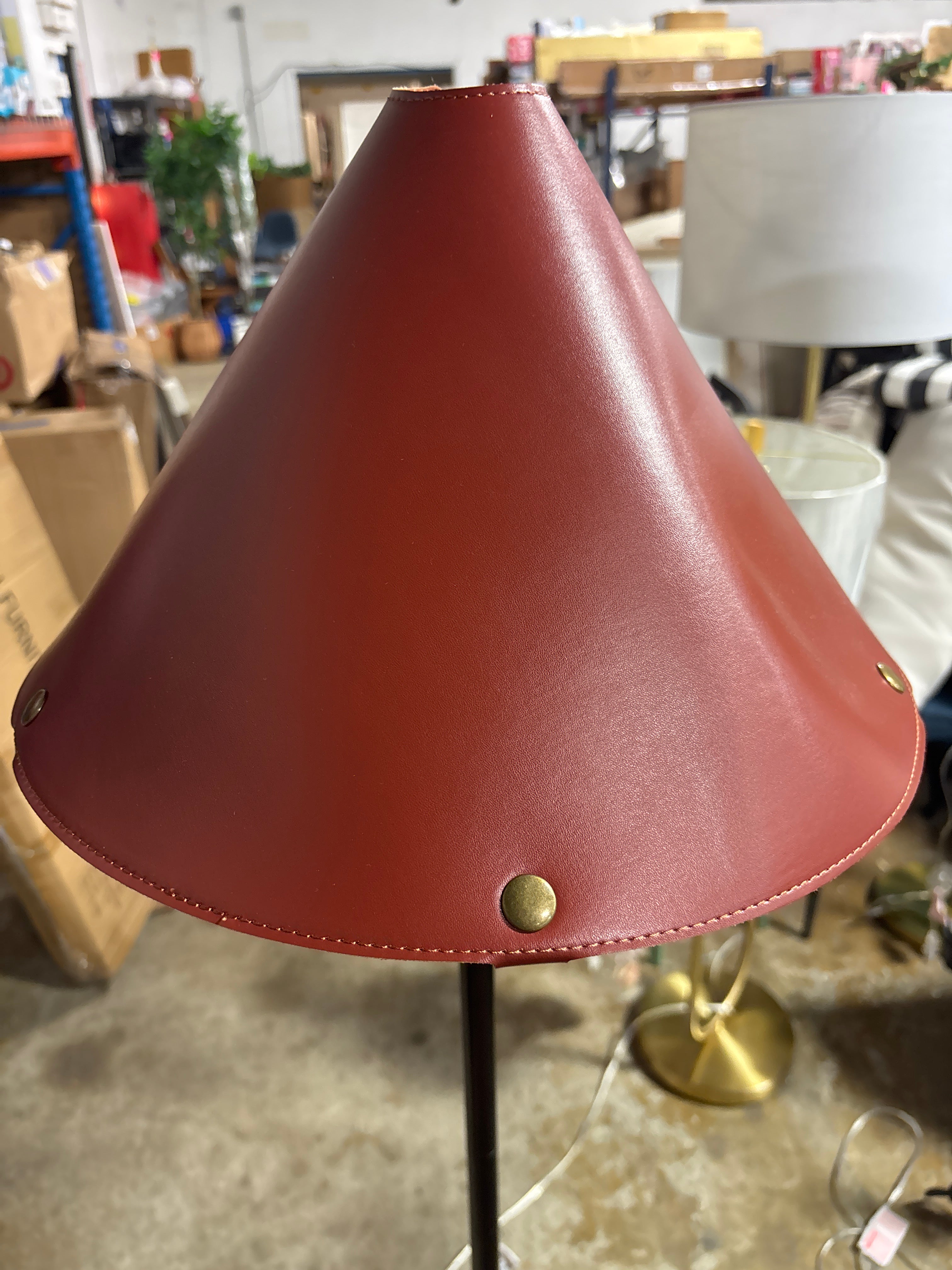 Floor Lamp with Leather Shade - Brown SHOWROOM ITEM