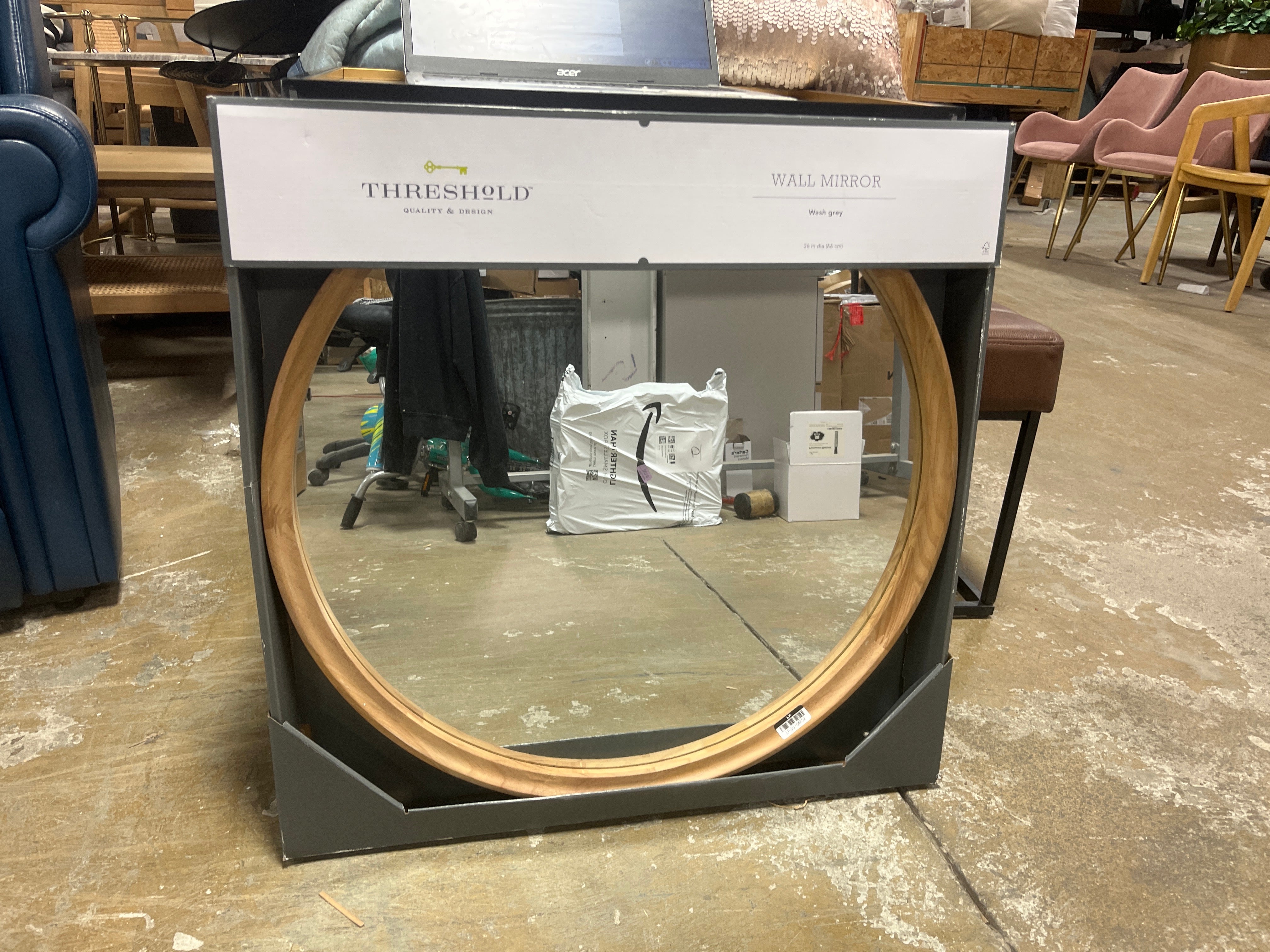26" Classic Wood Round Mirror Natural - Threshold SHOWROOM ITEM