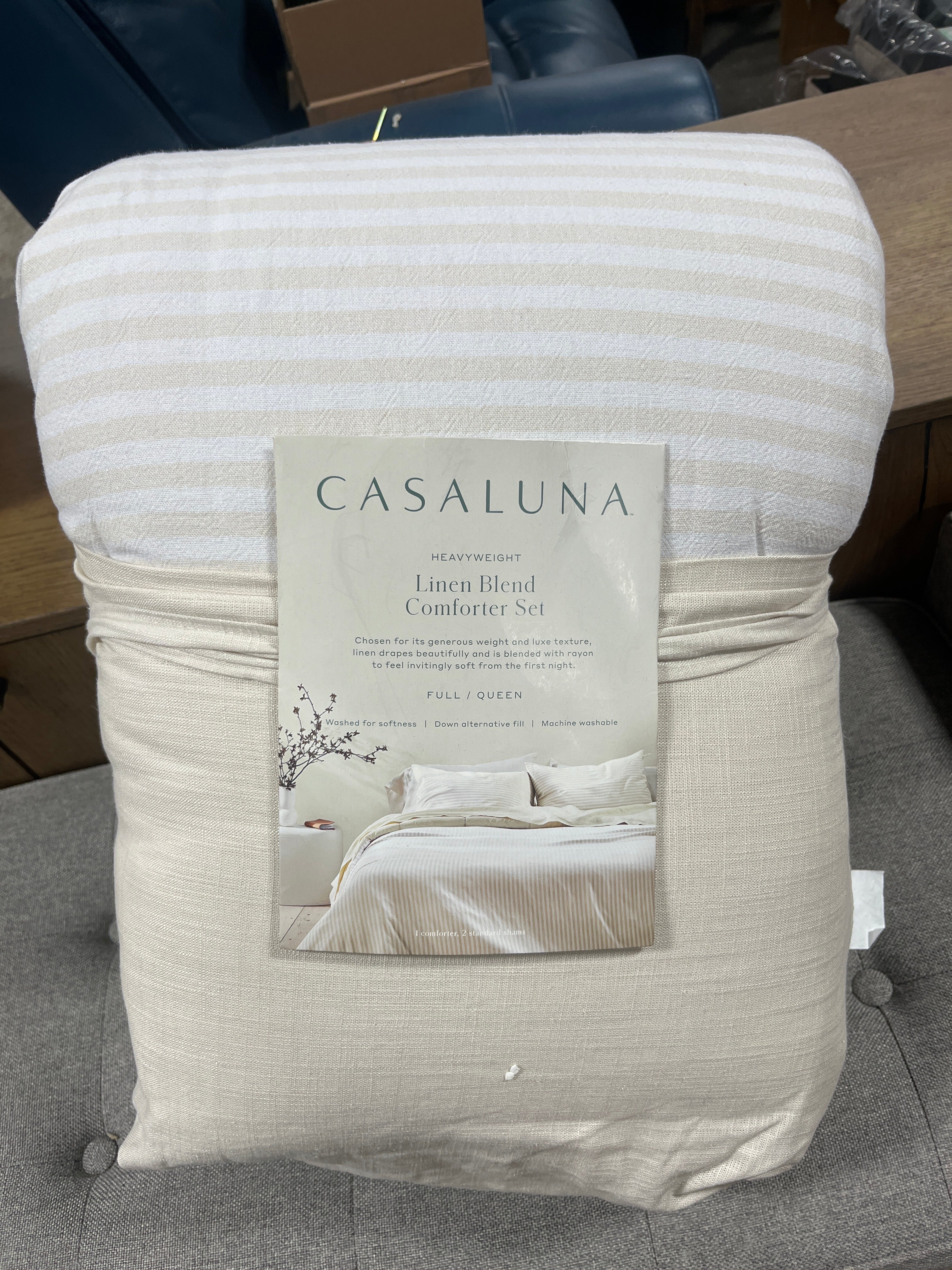Heavyweight Linen Blend Stripe Comforter & Sham Set - Casaluna™ SHOWROOM ITEM