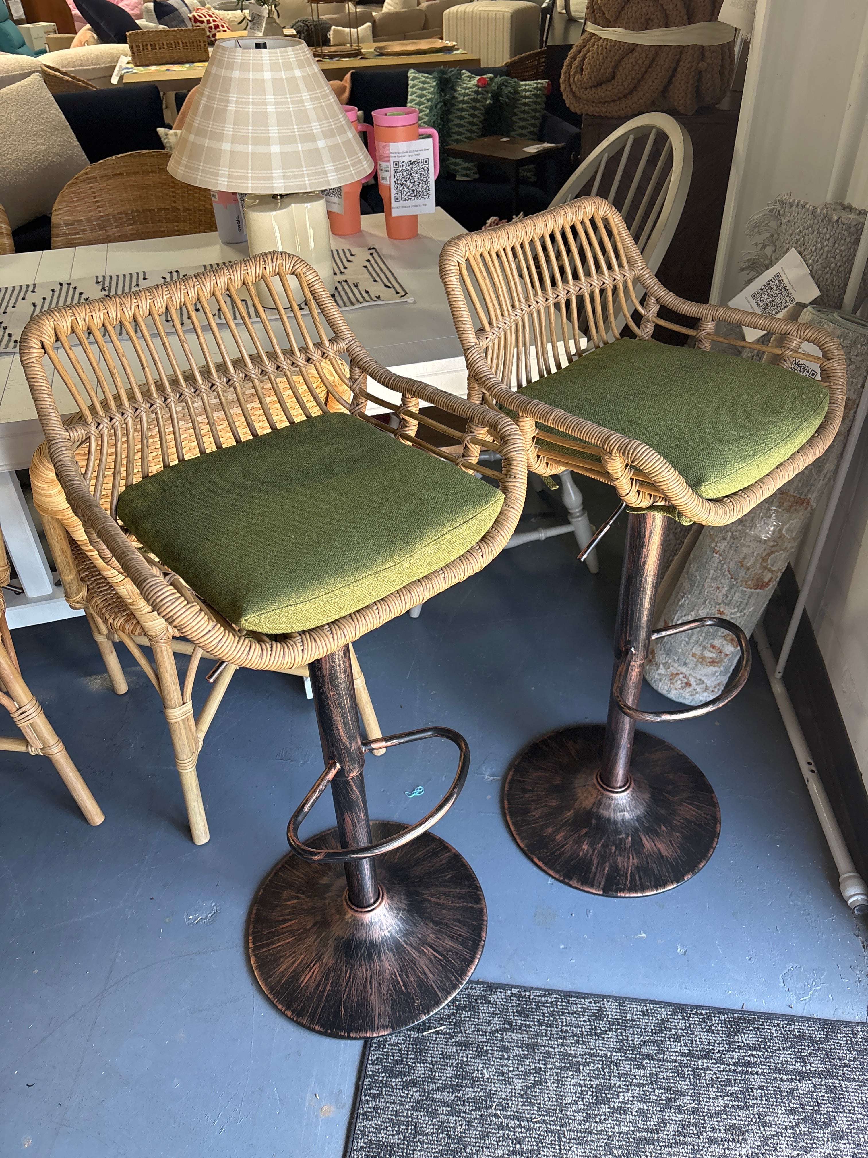 (Set of 2) Adjustable Counter Height Chairs With Footrest - Green SHOWROOM ITEM