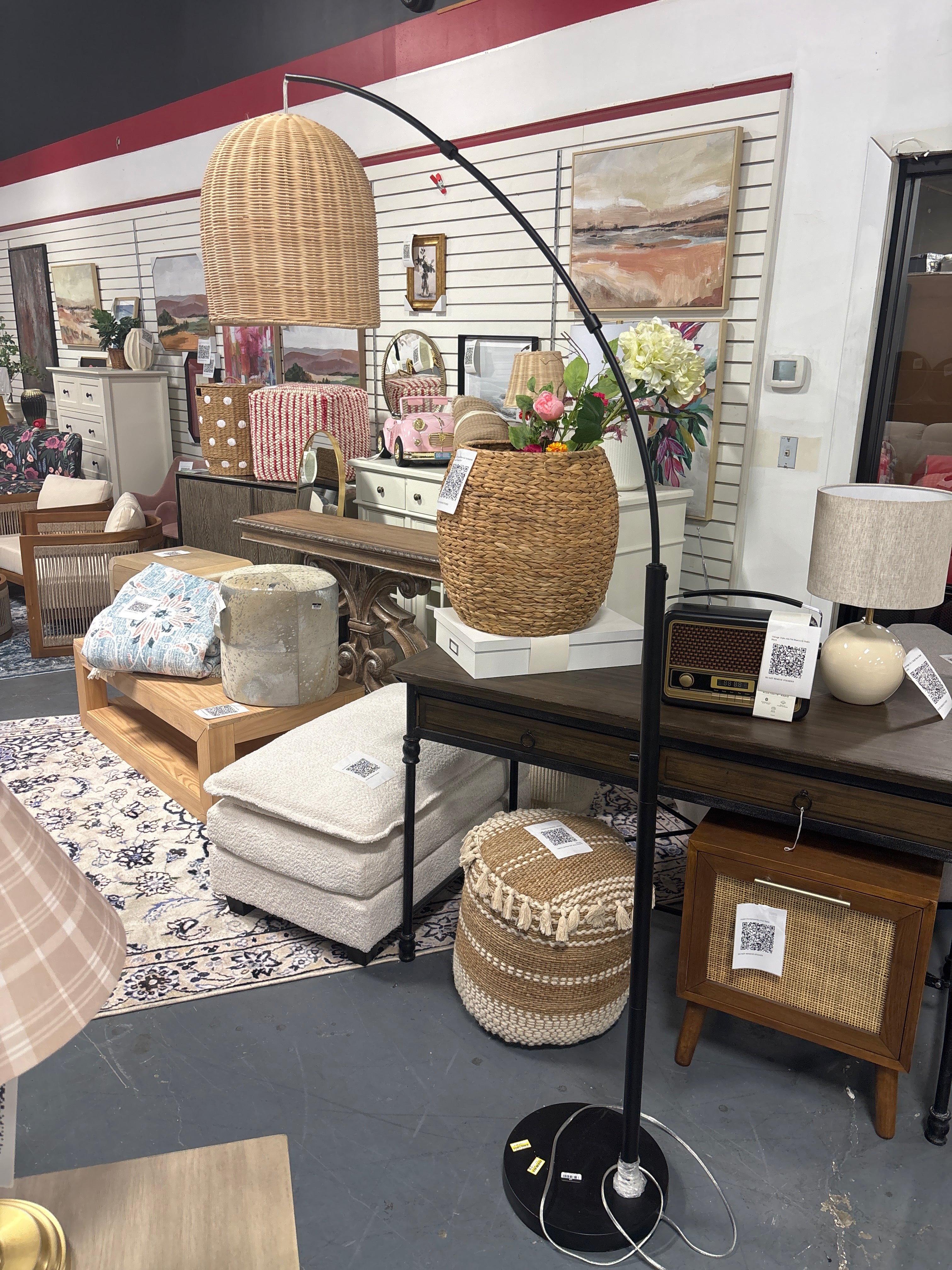 82"x13" Addison Arc Floor Lamp with Natural Rattan Shade SHOWROOM ITEM