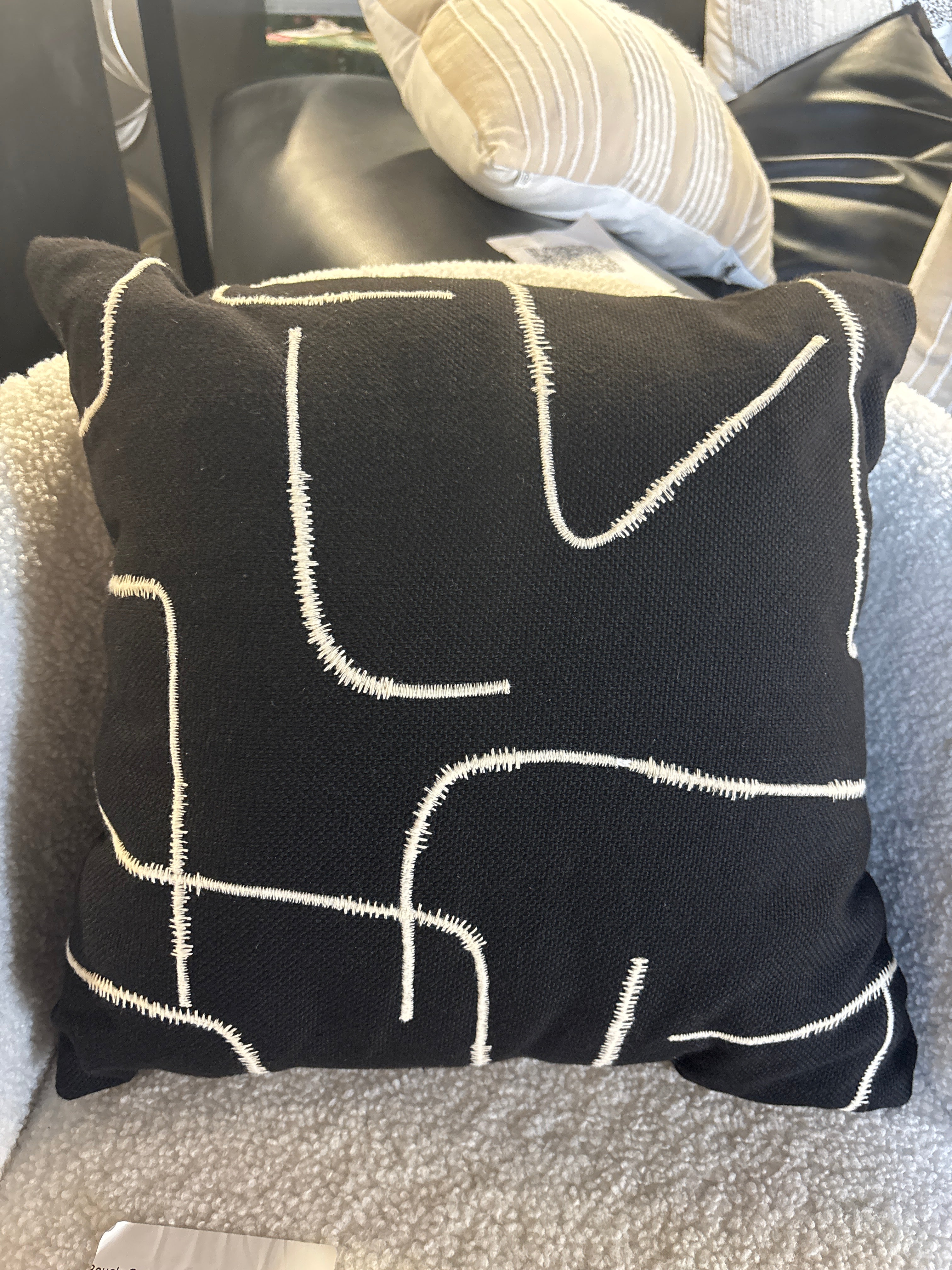 18"x18" Abstract Lines Square Outdoor Throw Pillow - Black SHOWROOM ITEM