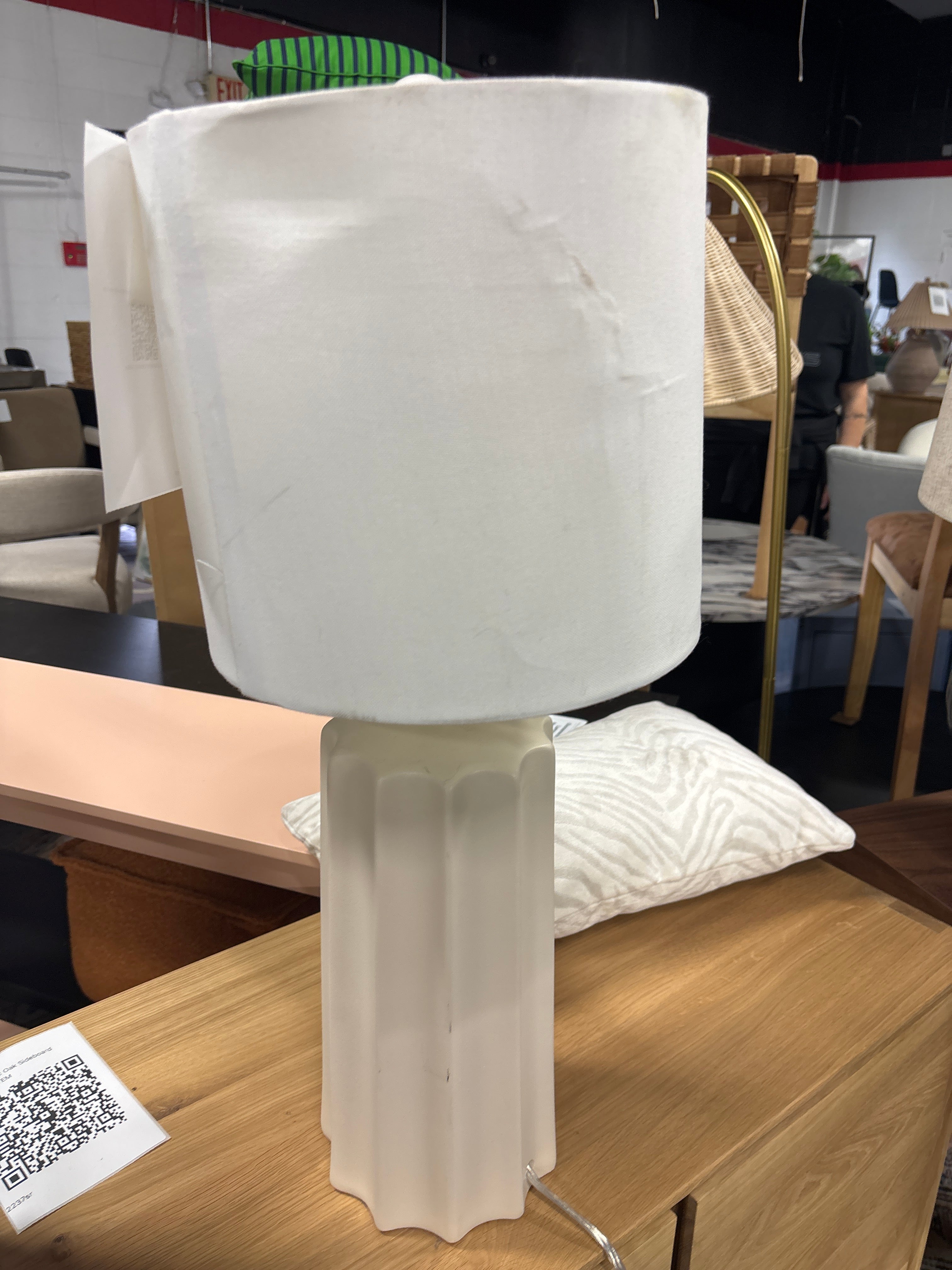 24.75"x13" Ribbed Ceramic Table Lamp Cream SHOWROOM ITEM