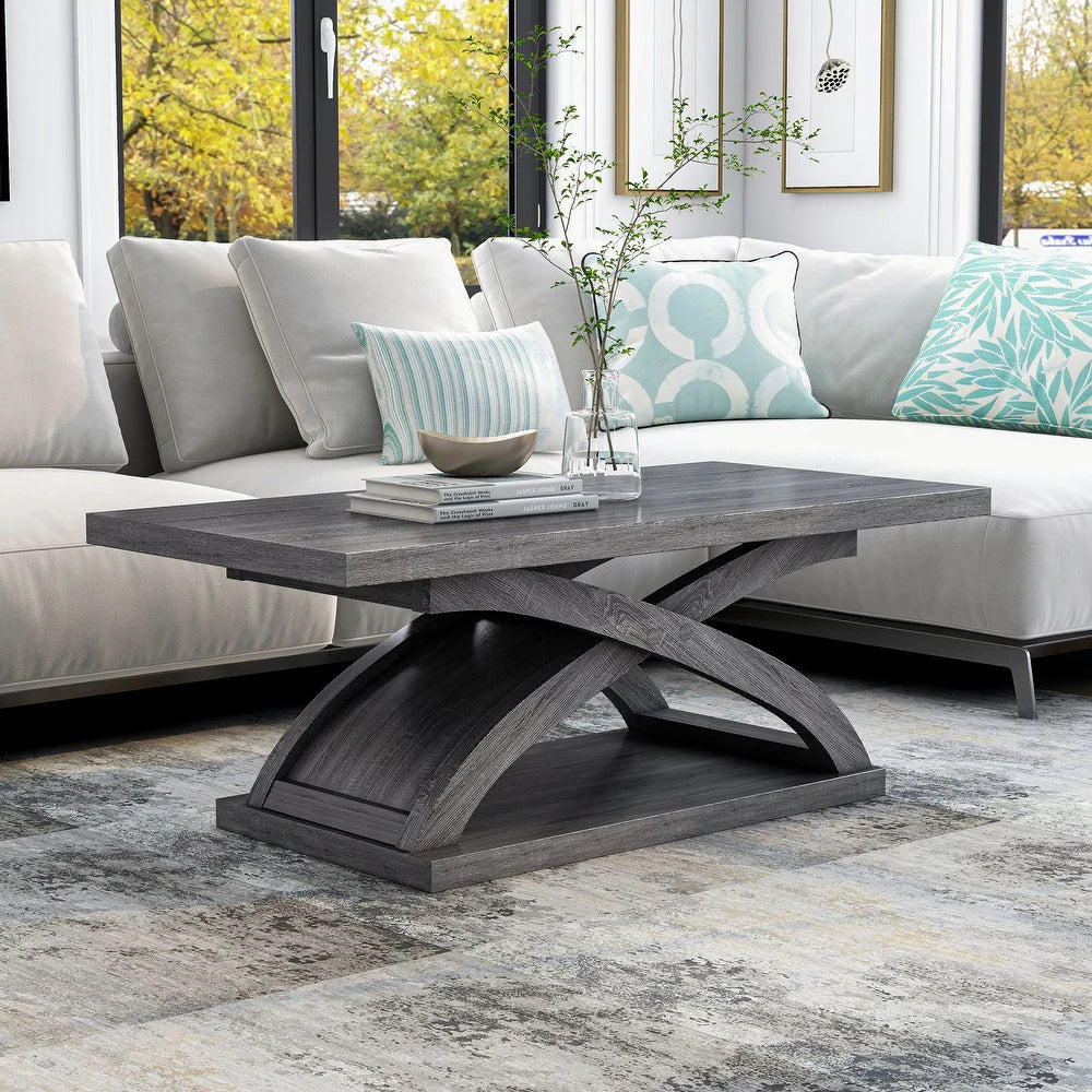 DH BASIC Transitional Distressed Grey 1-Shelf Coffee Table